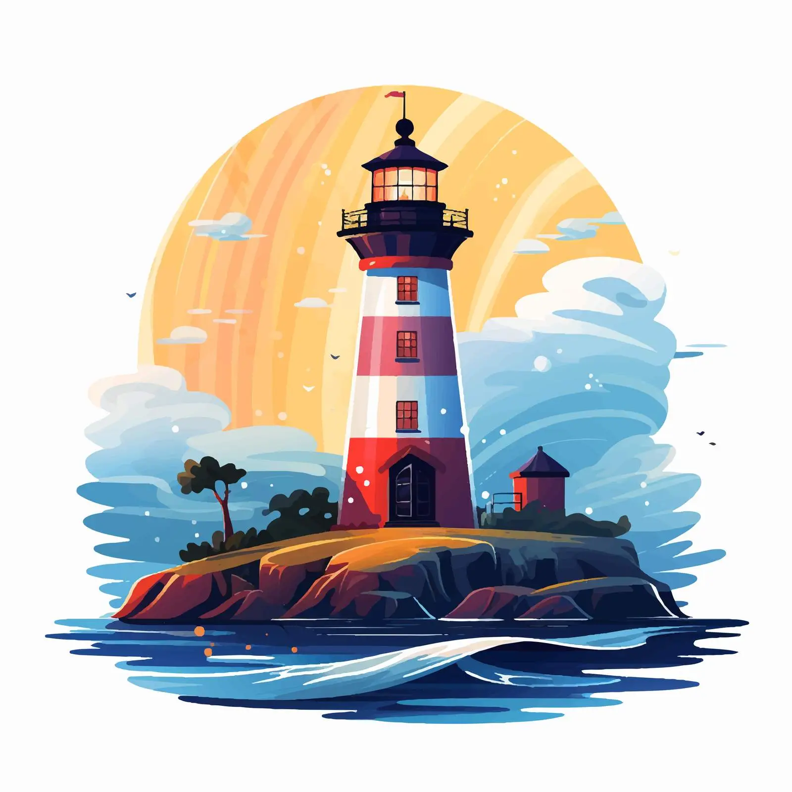Lighthouse on Seashore at Rainy Night — free download from Dotvec