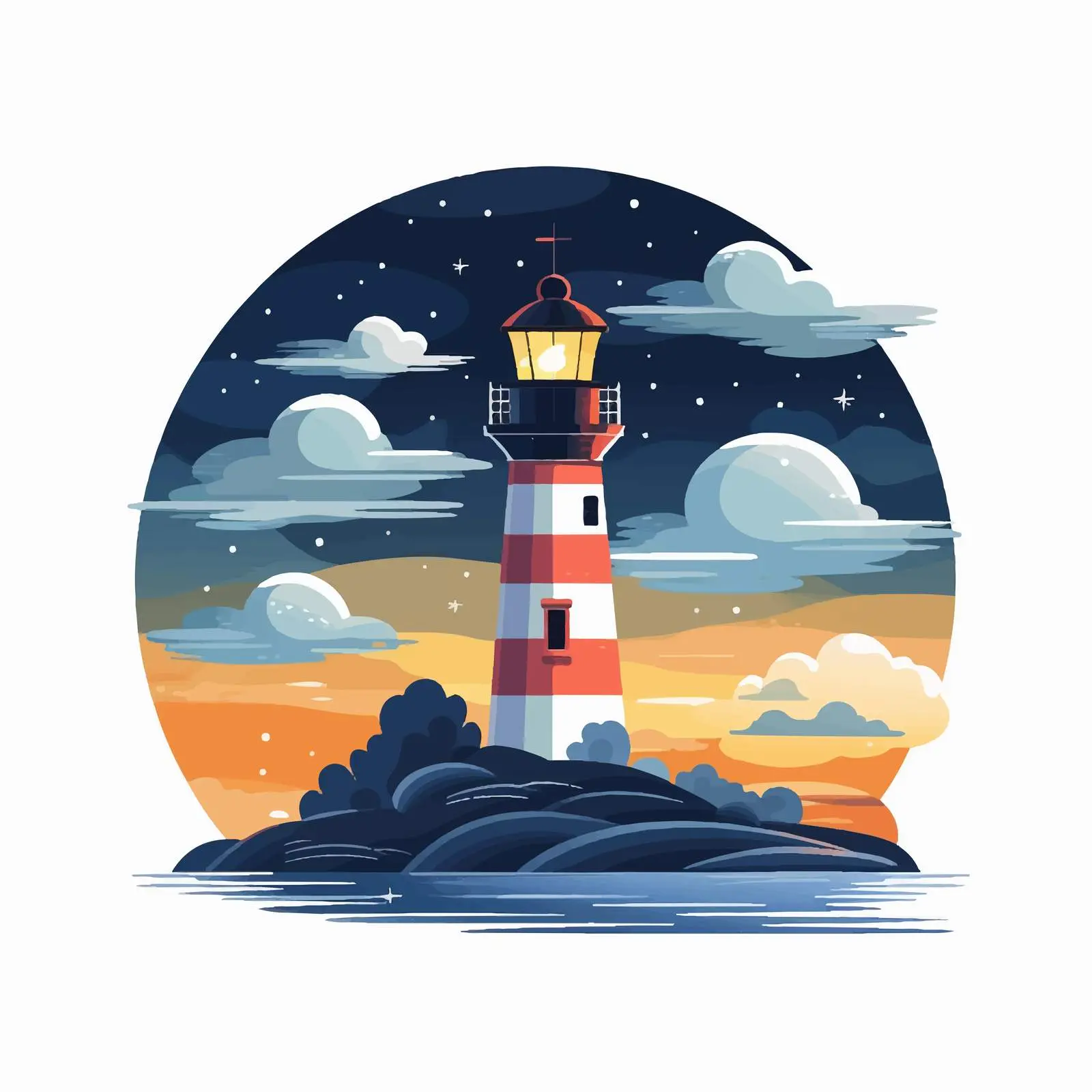 Lighthouse on Seashore at Rainy Night — free download from Dotvec