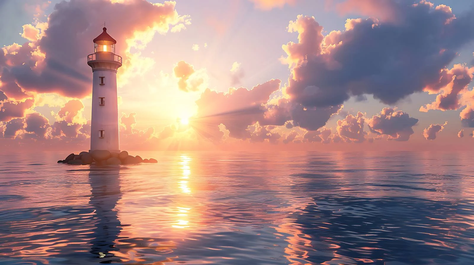 Majestic Lighthouse in Water at Sunset — free download from Dotvec
