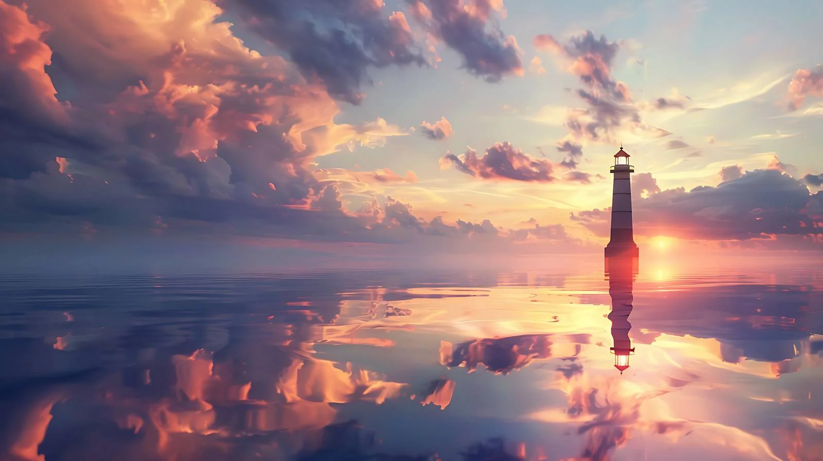 Tranquil Lighthouse and Sunset Scene — free download from Dotvec