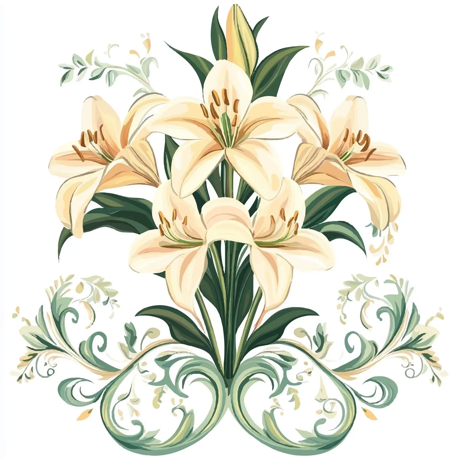 Decorative Lilies with Elegant Ornamentation — free download from Dotvec