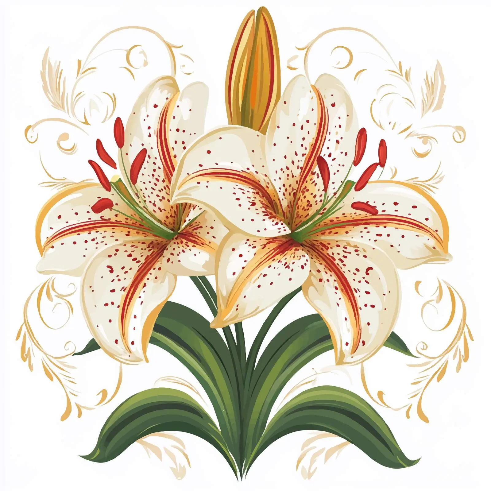 Decorative Vector Lilies with Centered Angel Design — free download from Dotvec
