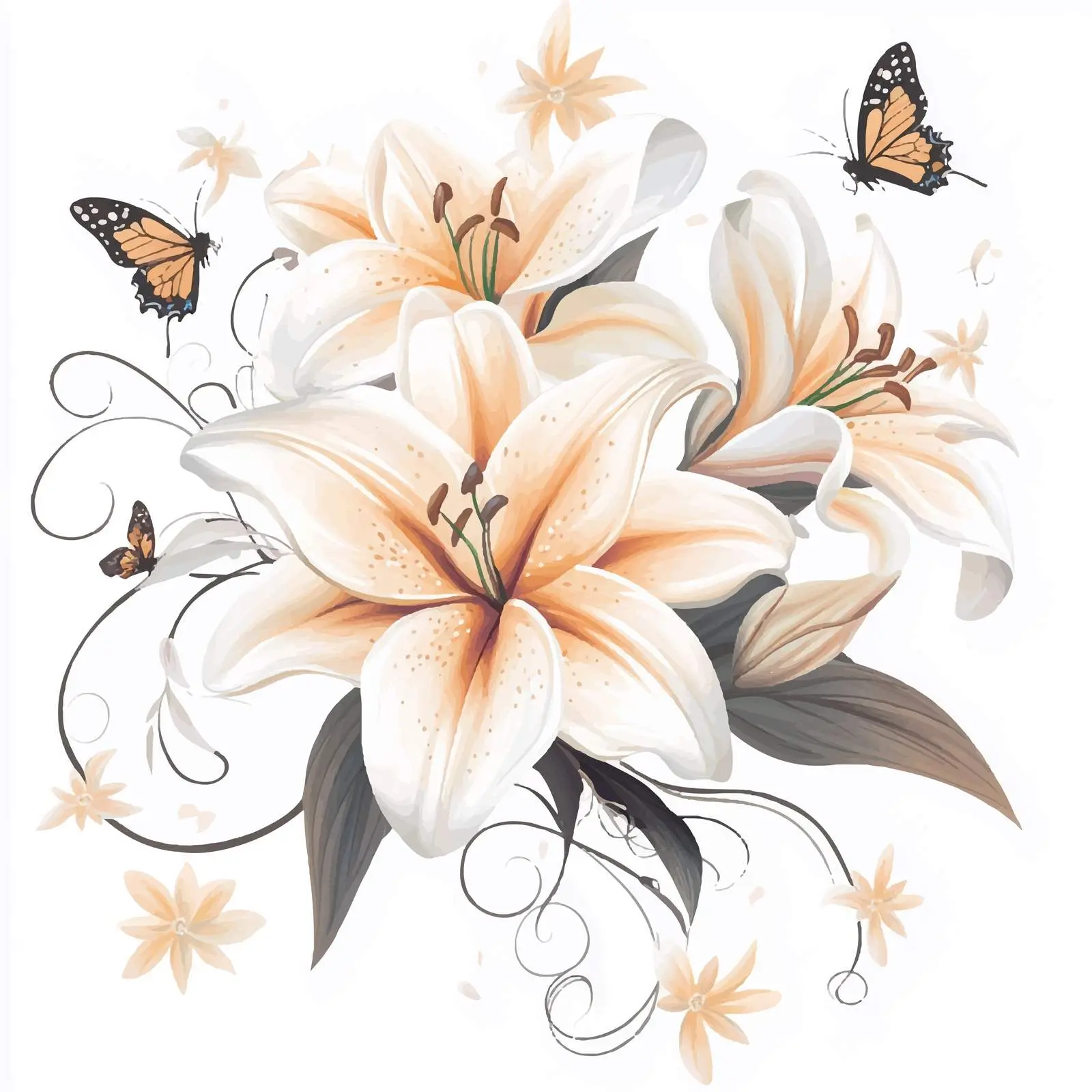 Beautiful Lilies with Butterflies and Floral Design — free download from Dotvec