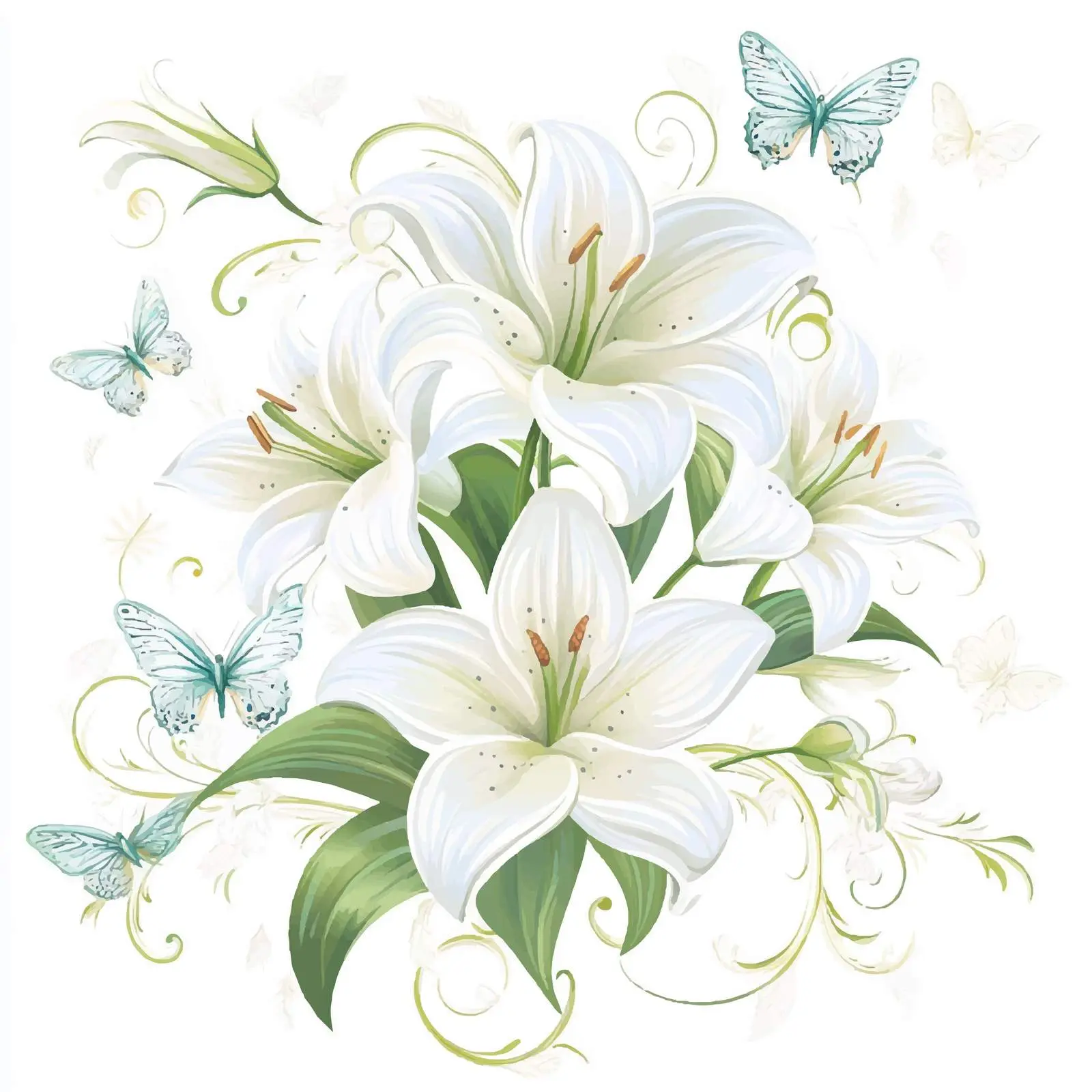 Lilies and Butterflies Floral Vector Design — free download from Dotvec