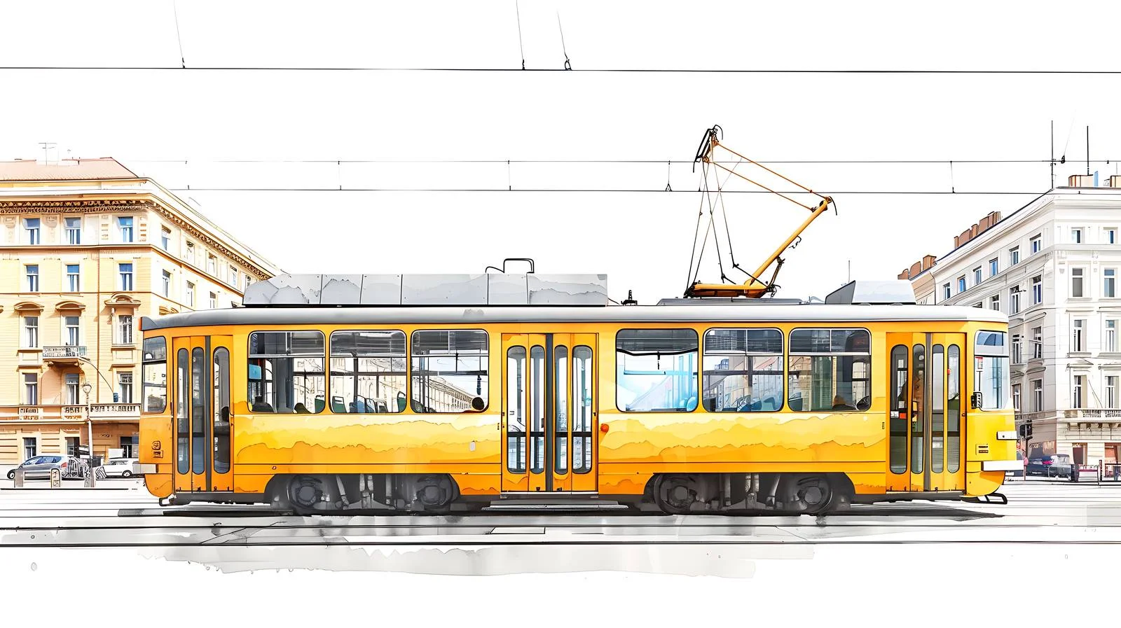 Tram Gliding in Budapest Amidst Urban Landscape — free download from Dotvec