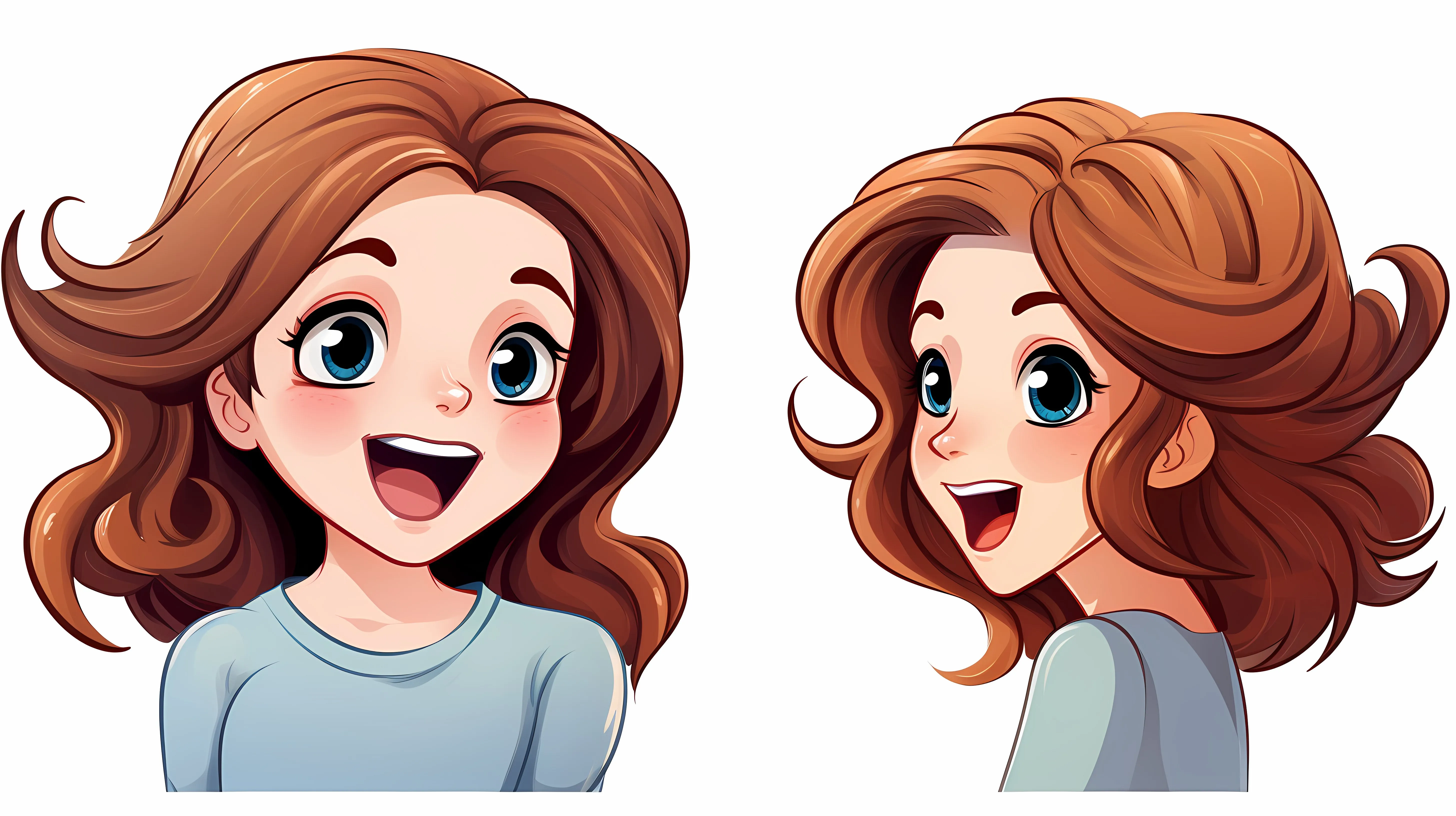 Cheerful Girl Cartoon Line Art and Color Version — free download from Dotvec