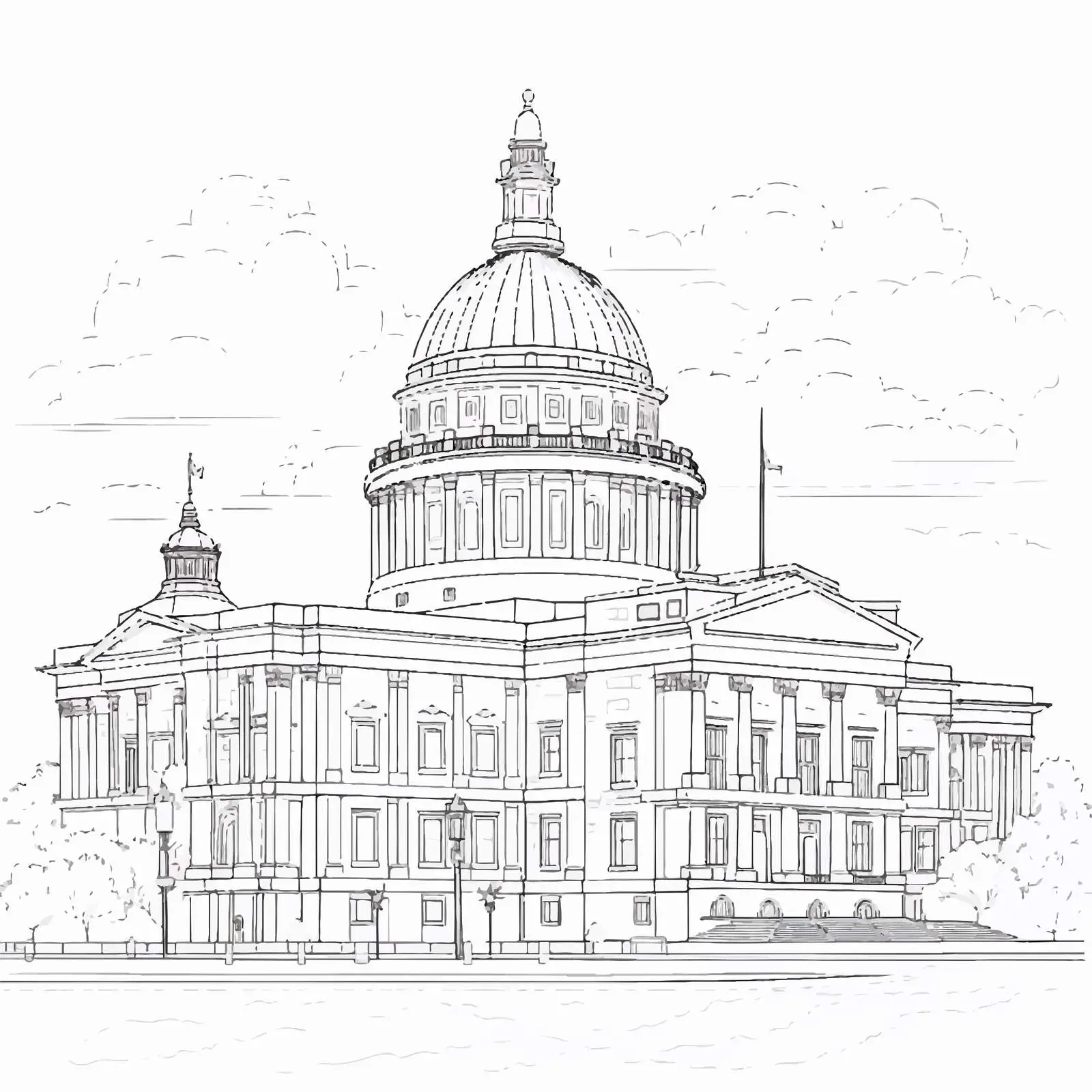 Traditional Government Building Line Art Illustration — free download from Dotvec