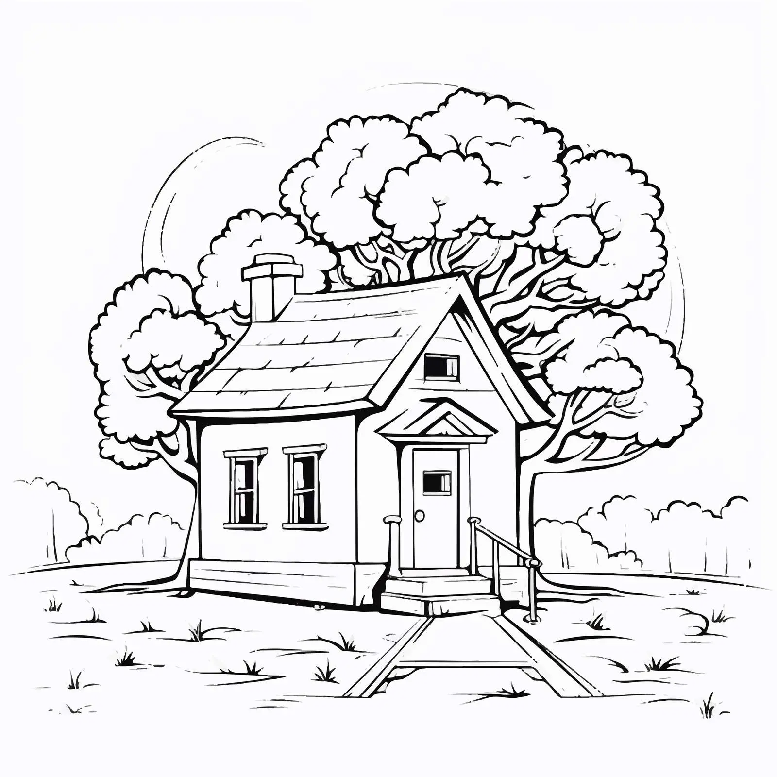 Line Art Traditional Schoolhouse with Tree — free download from Dotvec