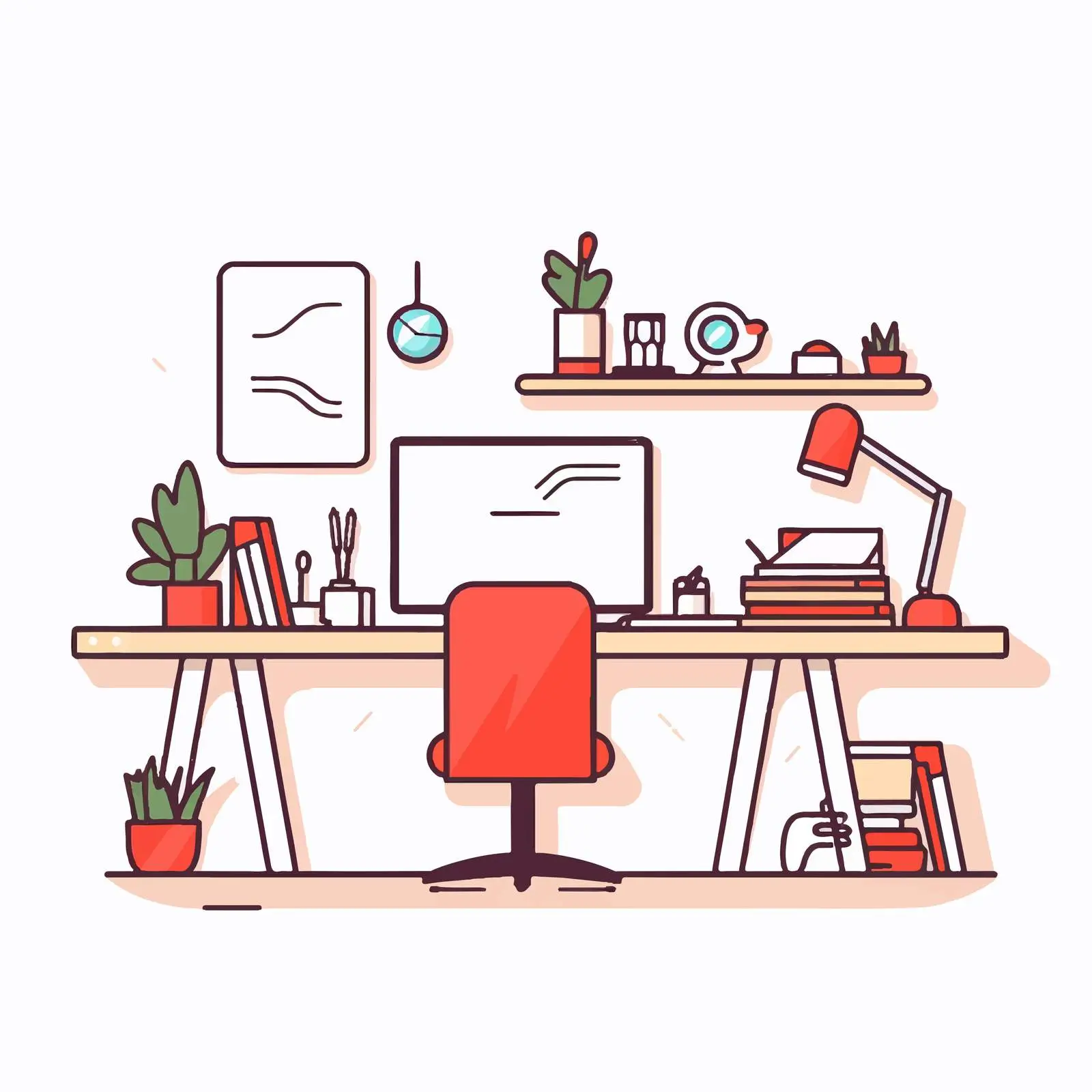 Flat Style Interior Workplace Outline Illustration — free download from Dotvec
