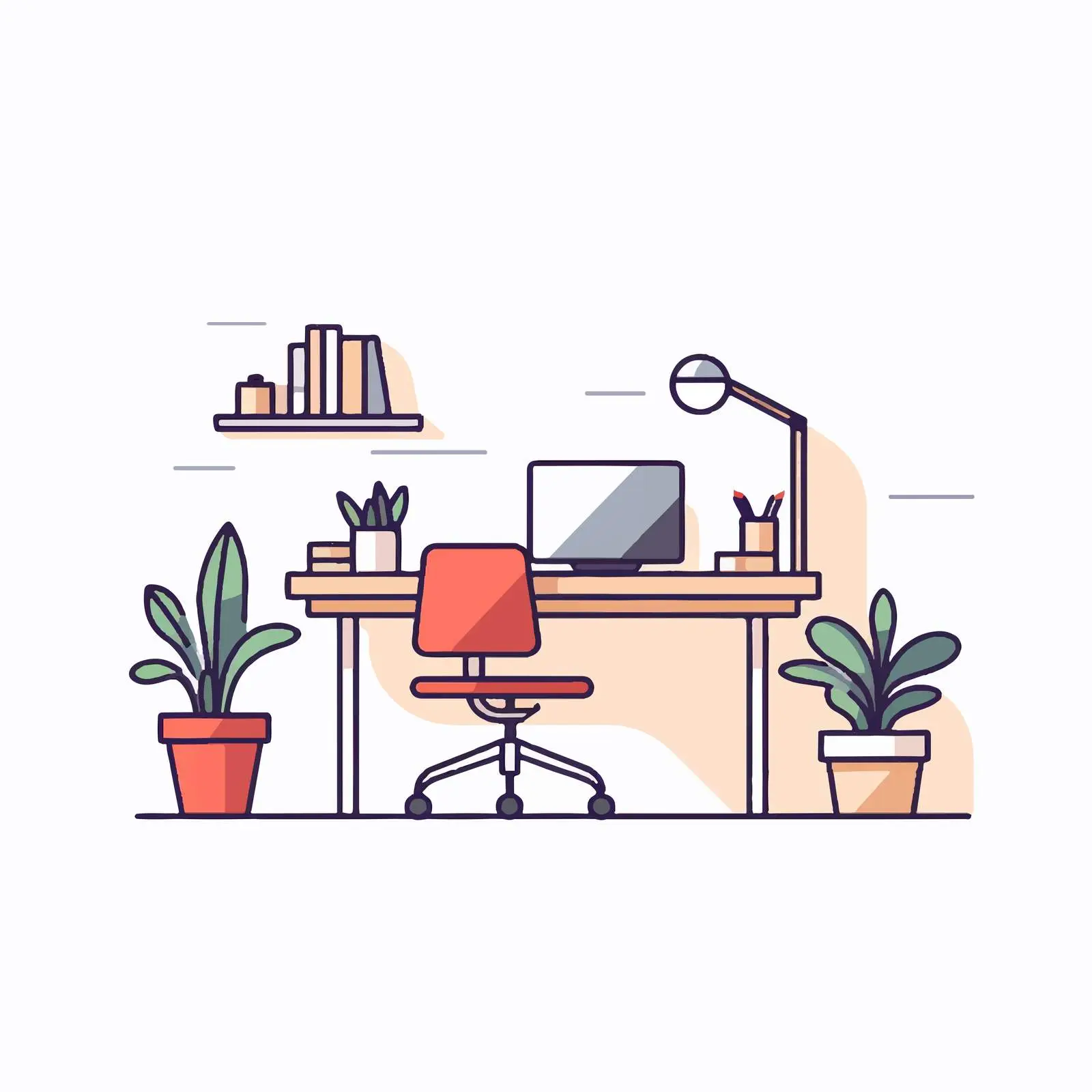 Flat Style Workplace Interior Outline Illustration — free download from Dotvec