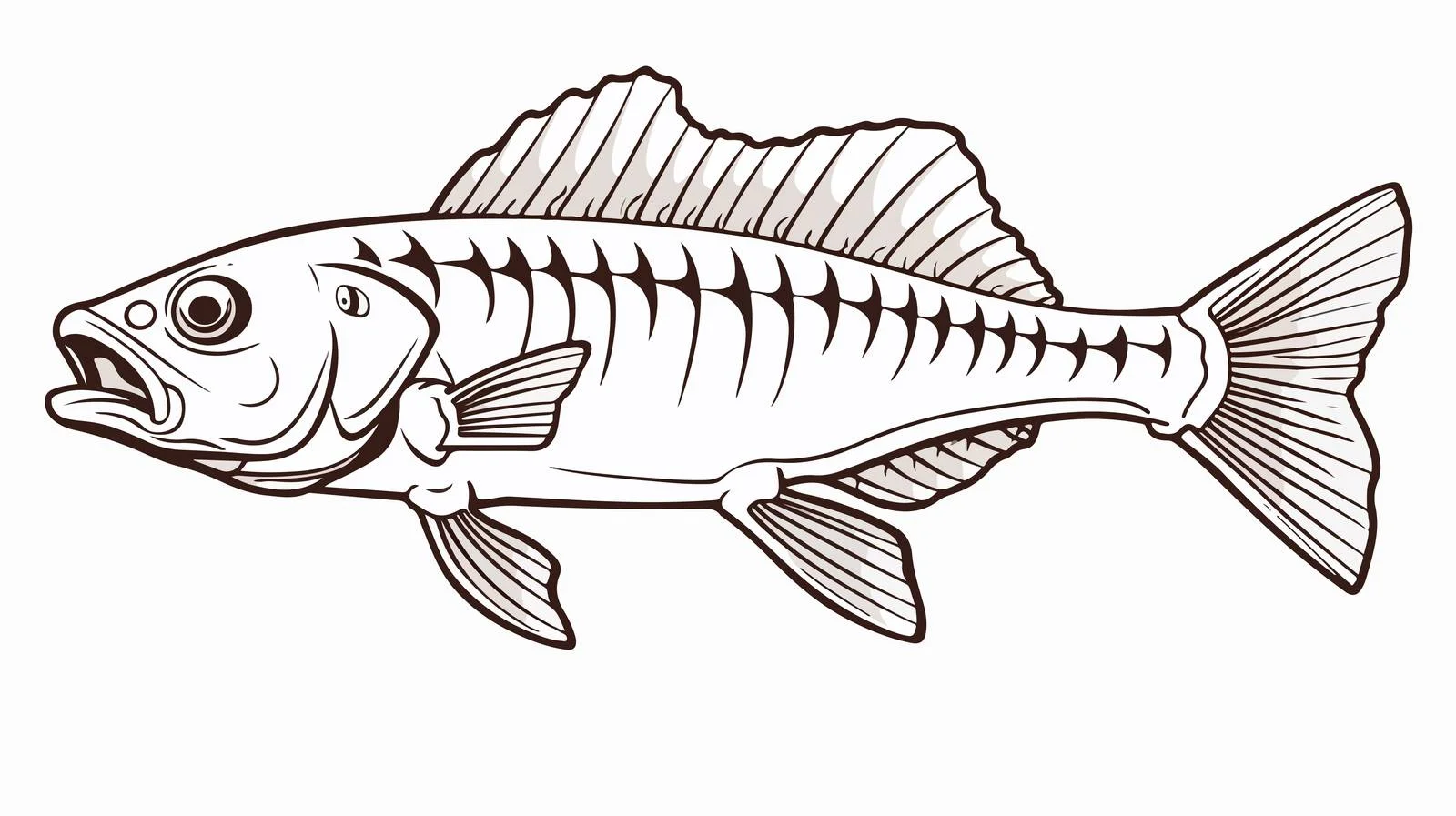 Cartoon Fish Bones Line Drawing Illustration — free download from Dotvec