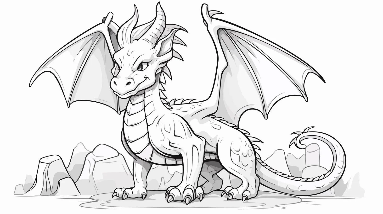 Magical Dragon Cartoon Line Drawing Vector — free download from Dotvec