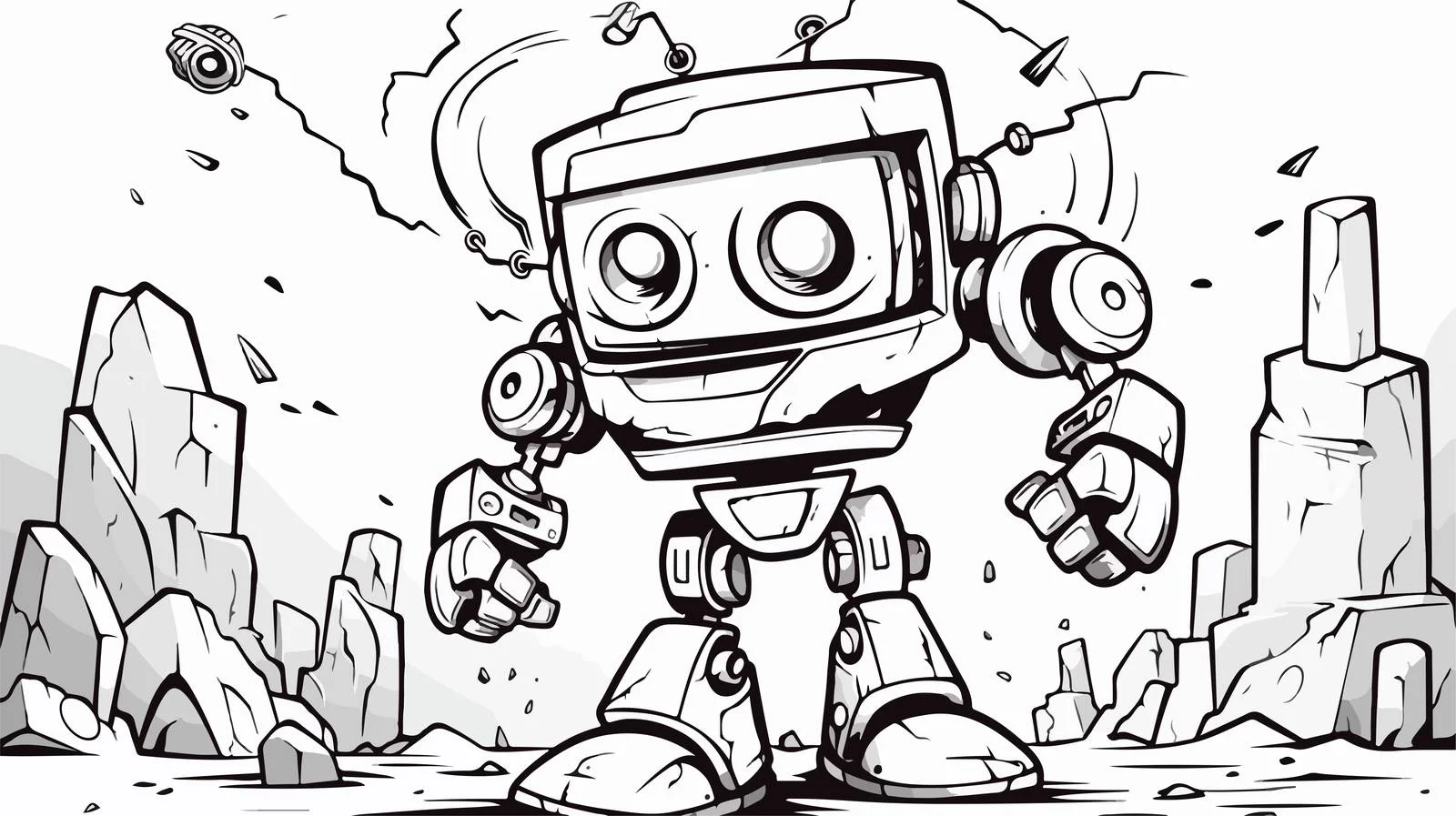 Crazy Broken Robot Cartoon Drawing — free download from Dotvec