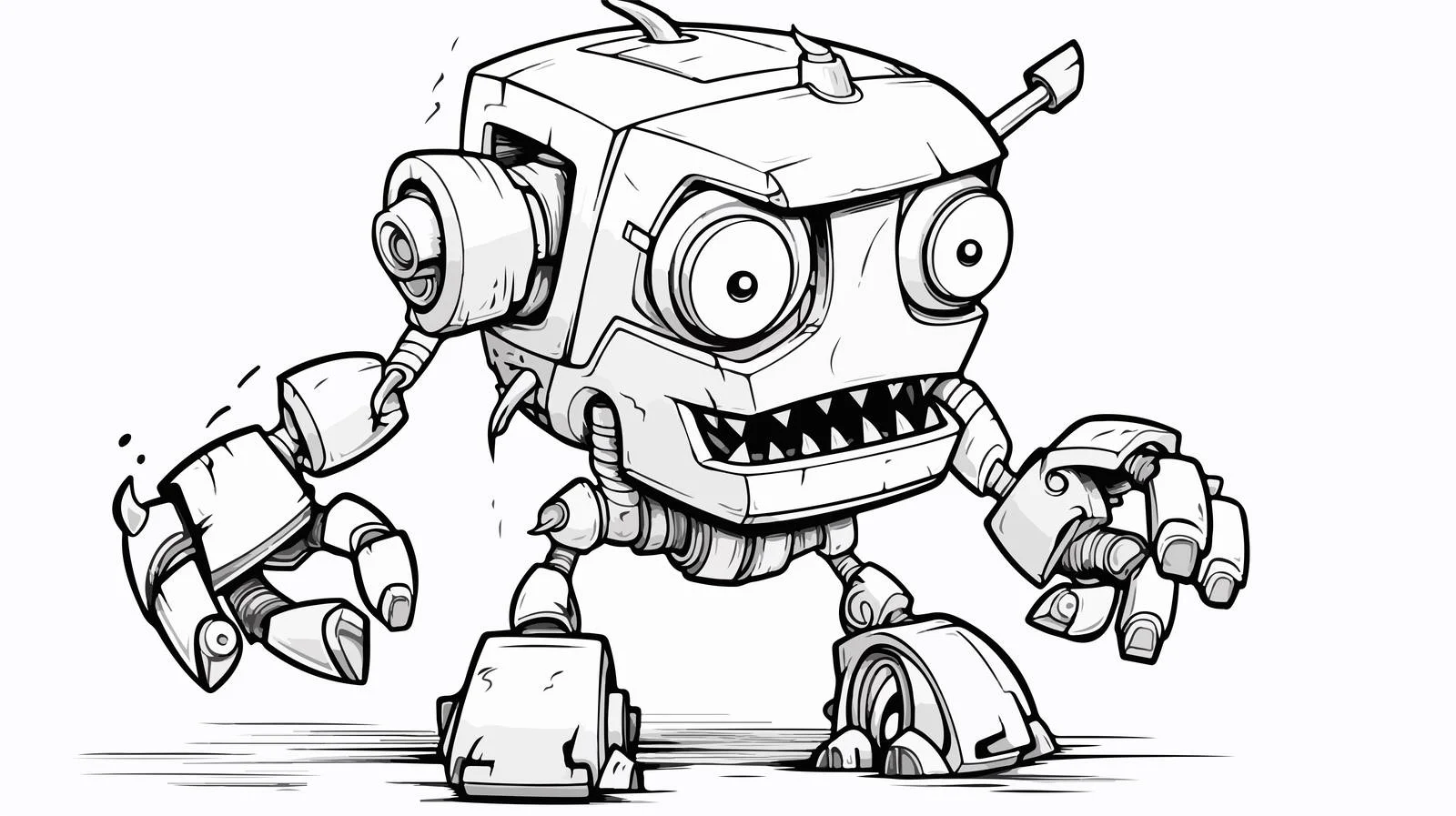 Crazy Broken Robot Cartoon Drawing — free download from Dotvec