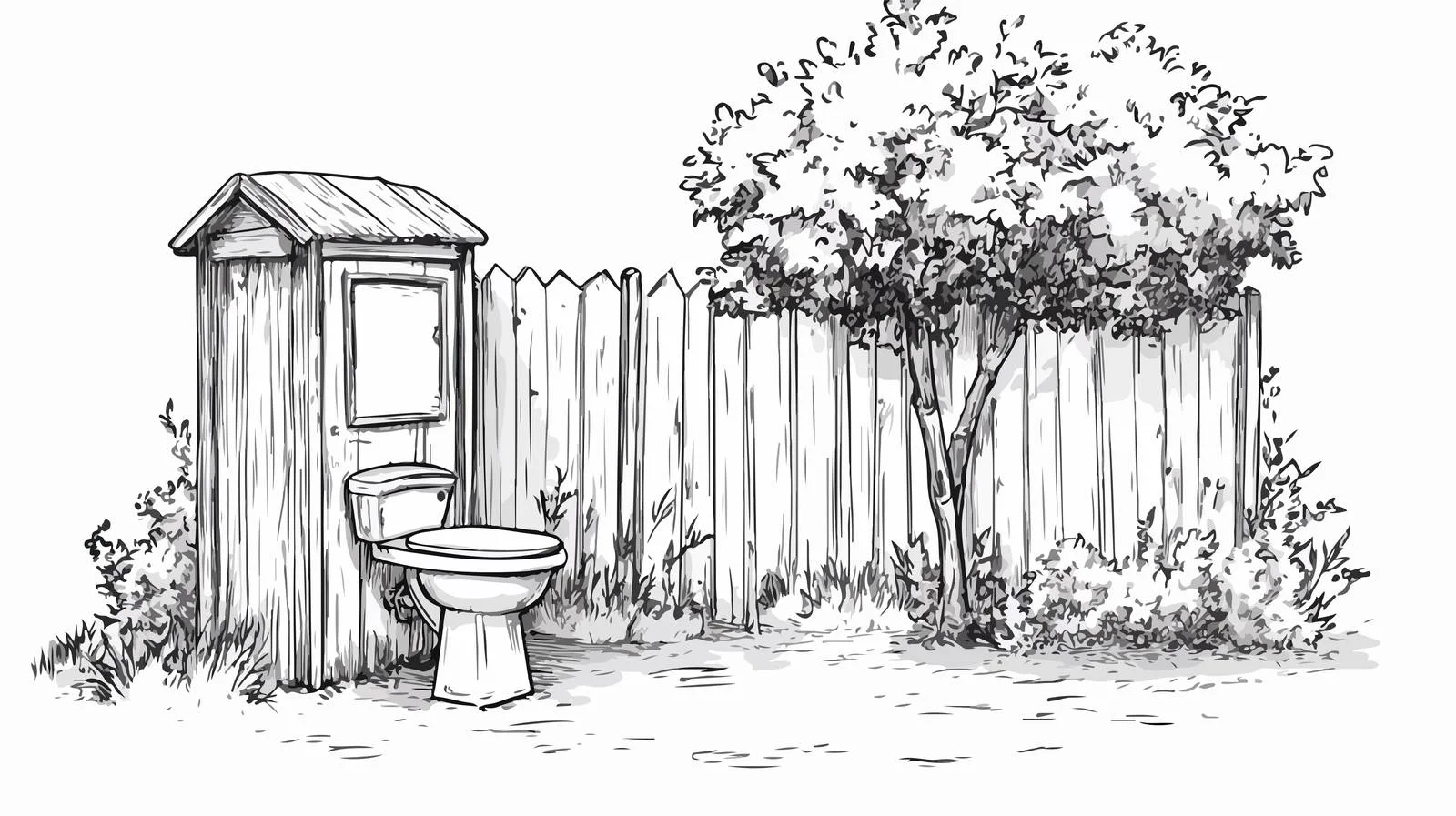 Vintage Outdoor Toilet Cartoon Vector Illustration — free download from Dotvec