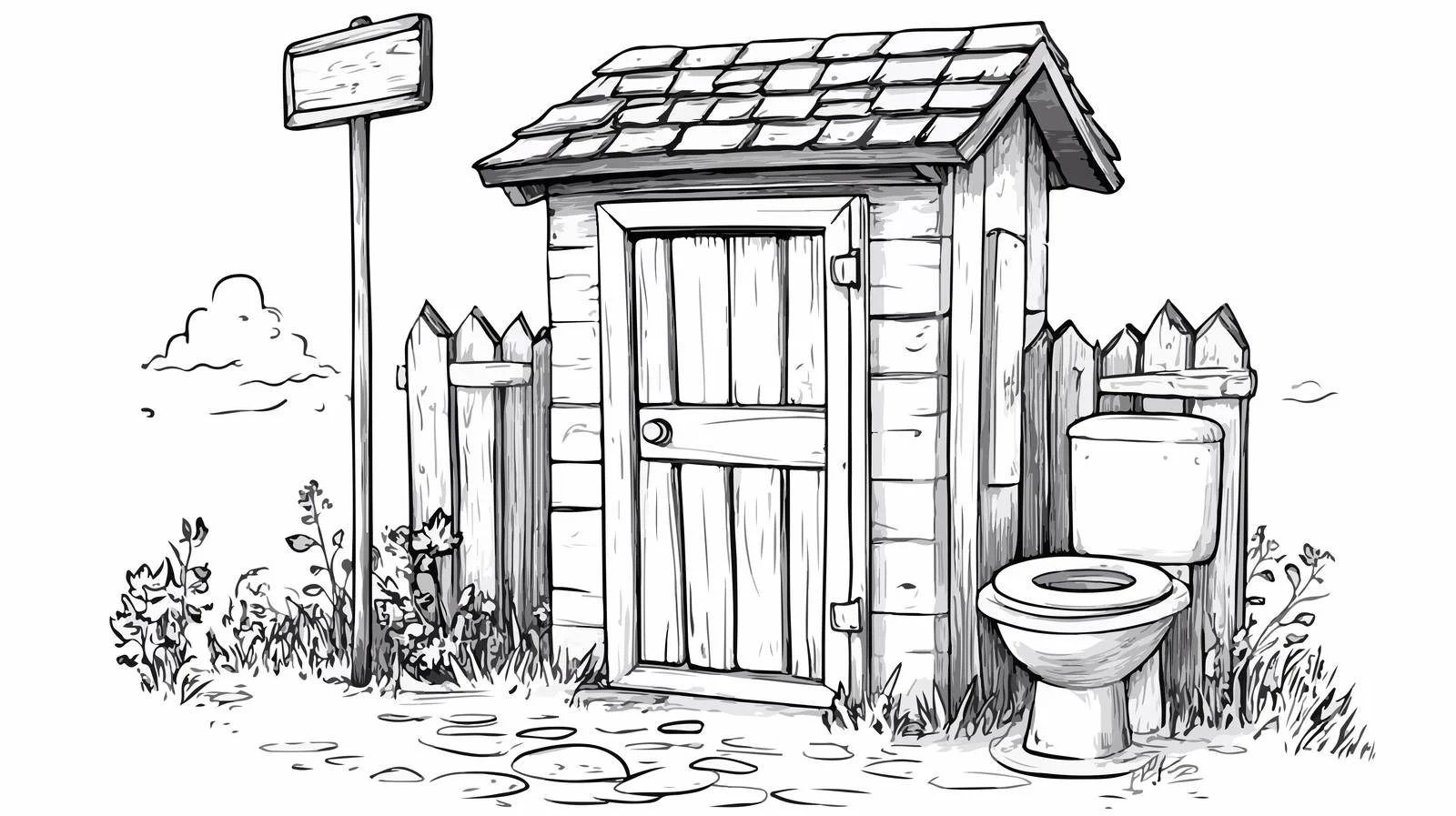 Cartoon Outdoor Toilet Line Drawing — free download from Dotvec