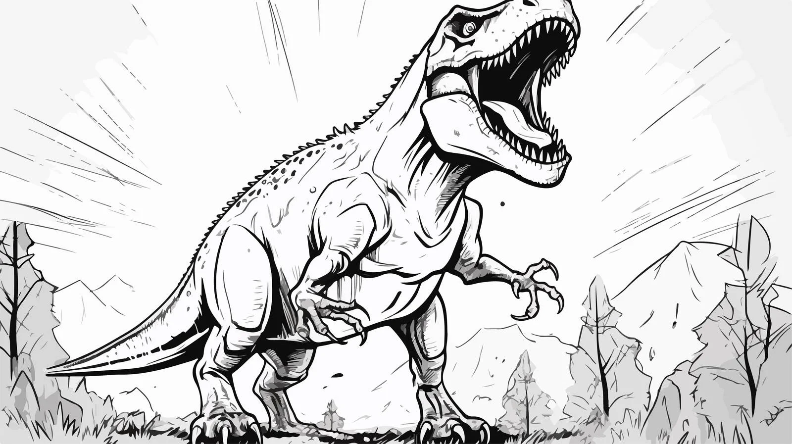 Roaring T-Rex Line Drawing Cartoon Vector — free download from Dotvec