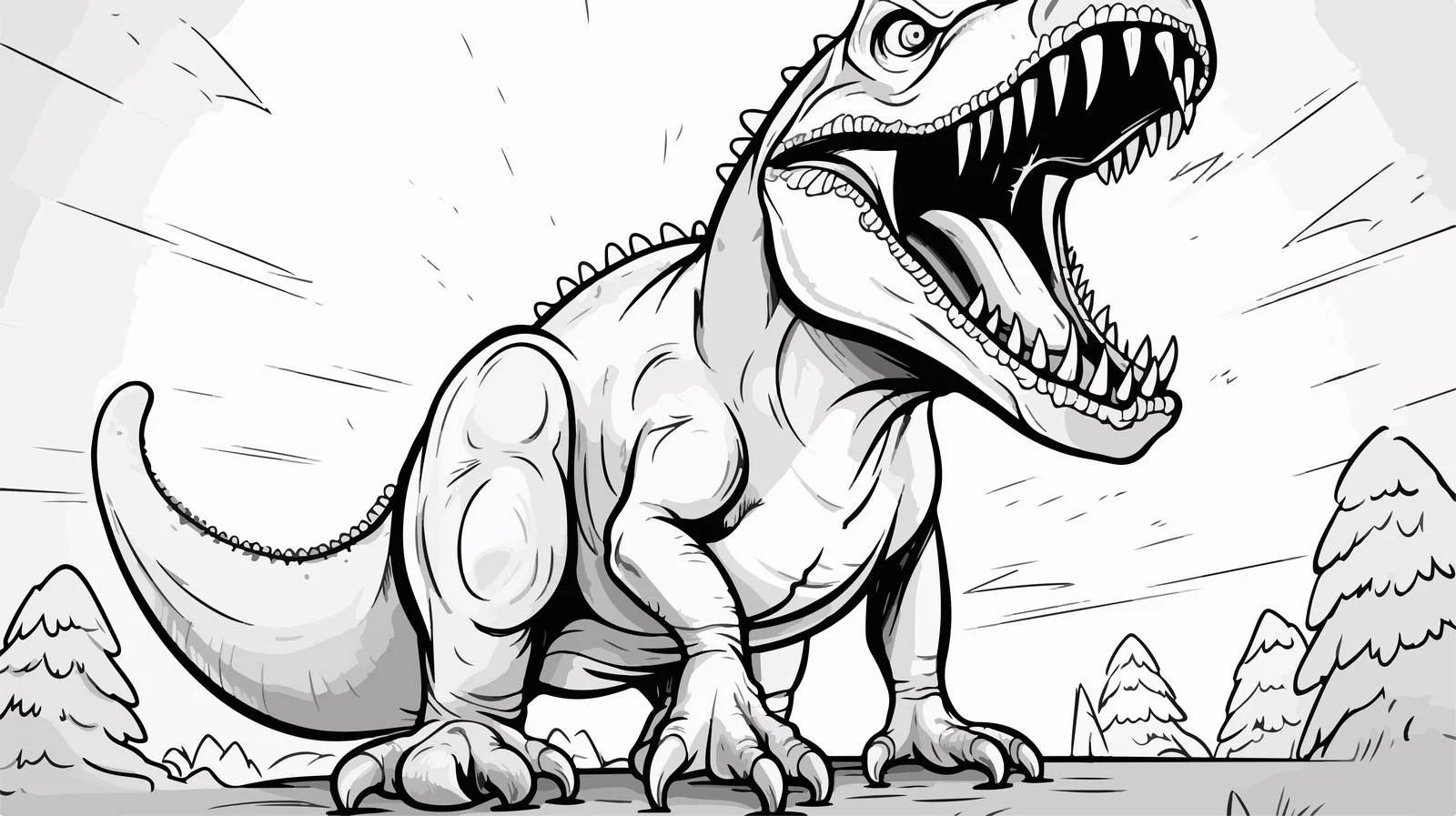 Roaring T-Rex Line Drawing Cartoon Vector — free download from Dotvec