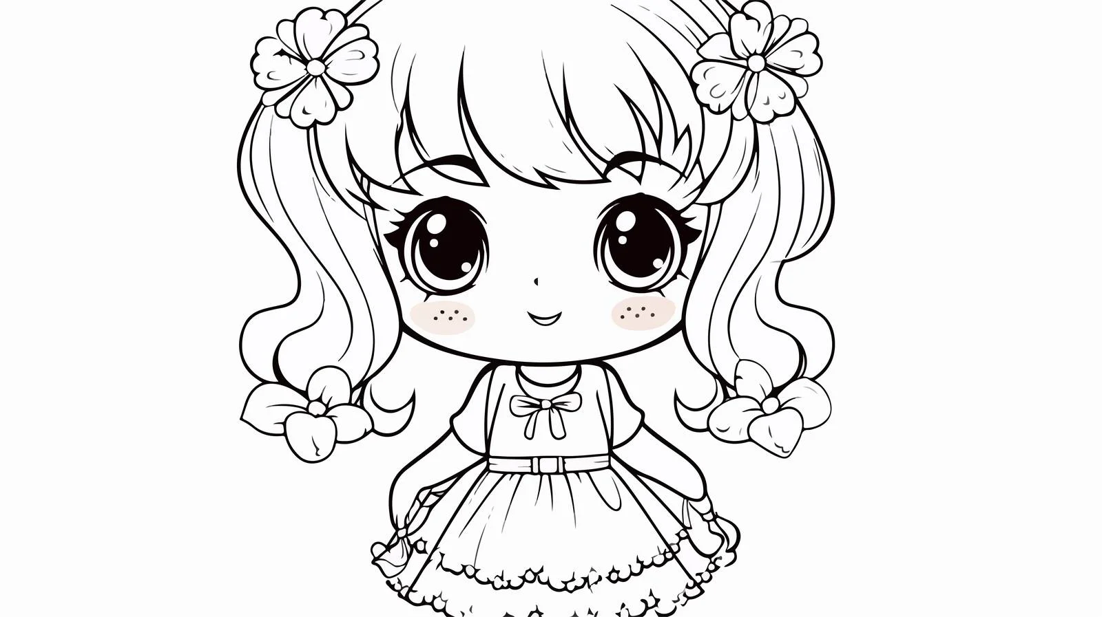 Cute Kawaii Girl Line Drawing Illustration — free download from Dotvec