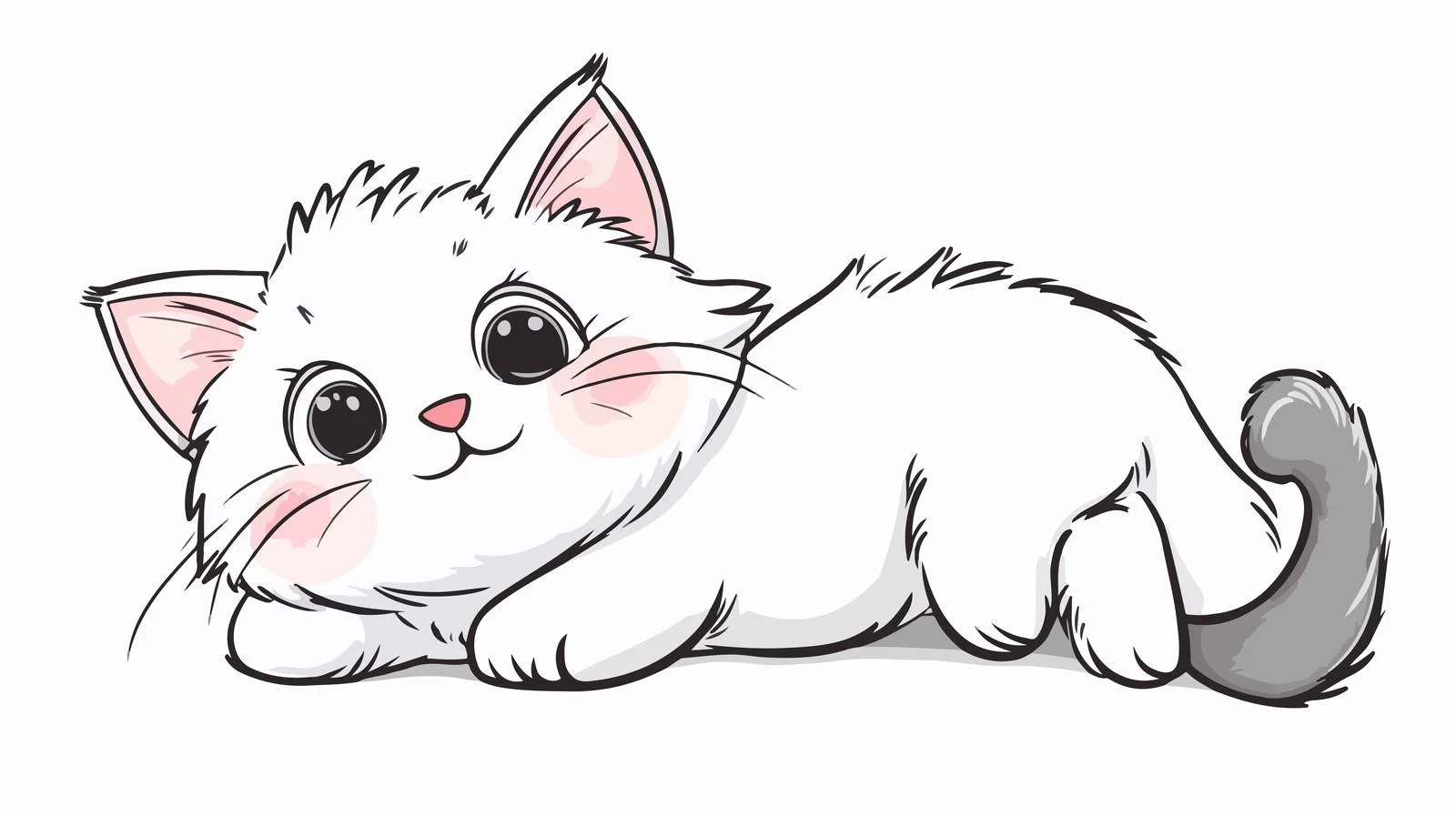 Kawaii Cat Line Drawing Illustration — free download from Dotvec
