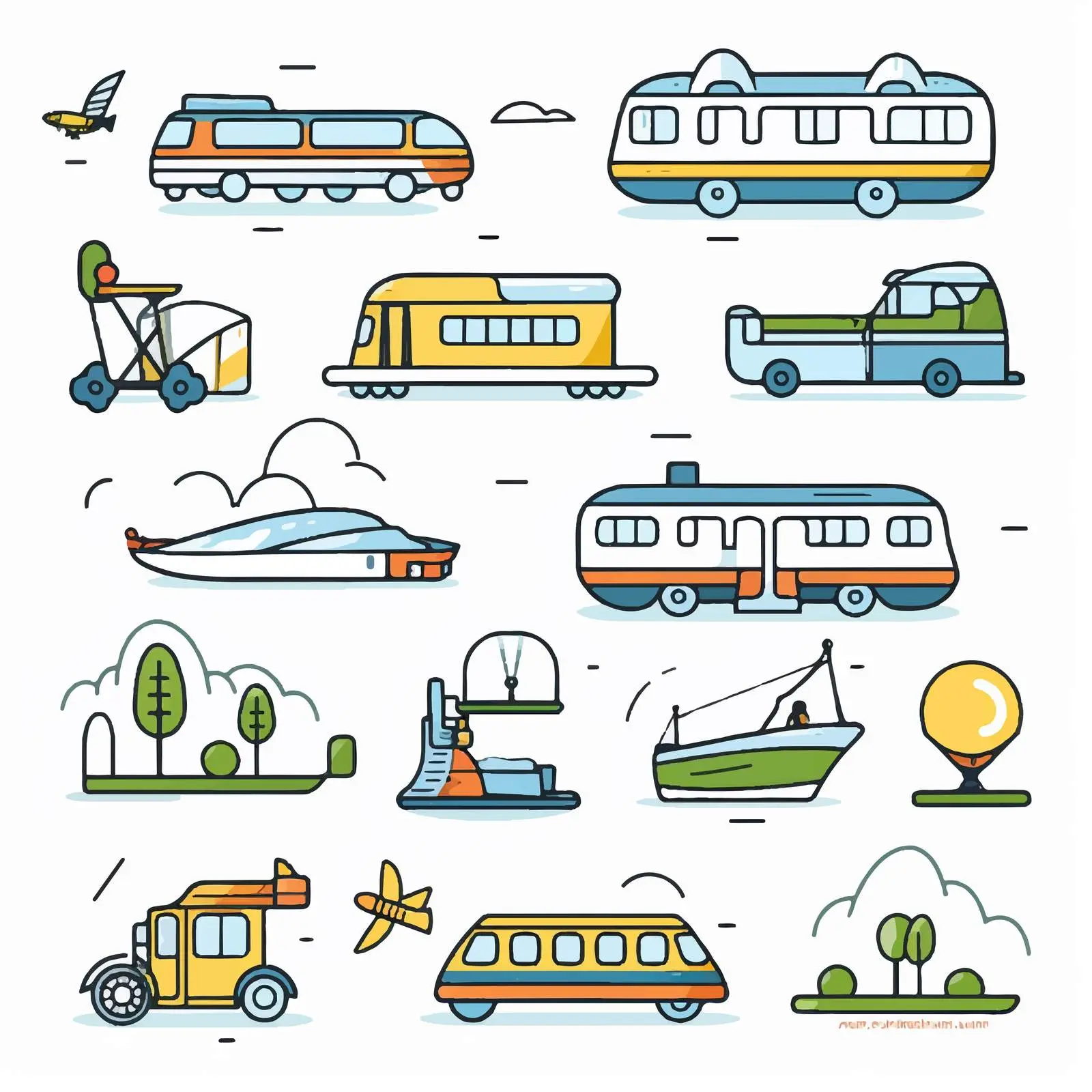 Line Art Icons of Transport Modes — free download from Dotvec