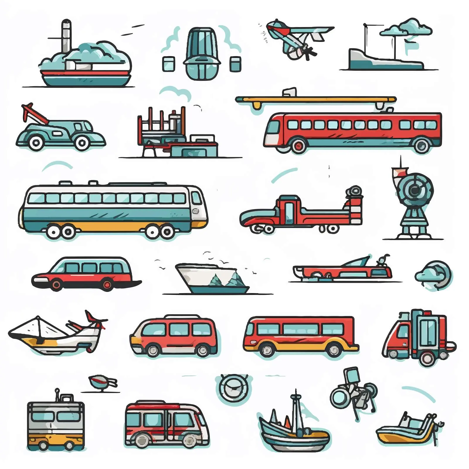 Line Art Icon Set of Ground and Water Transport – free water transport image from Dotvec
