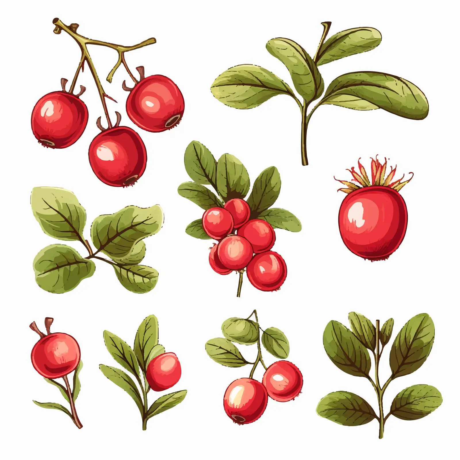 Lingonberries and Cowberry Fruit Vector Set – free nutritional value image from Dotvec
