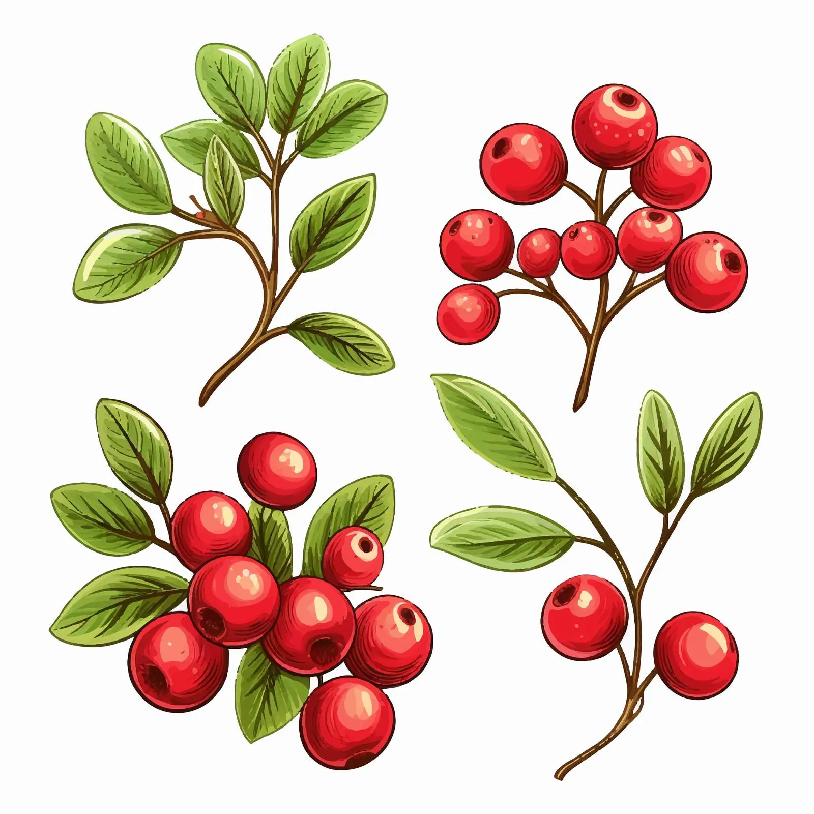 Hand Drawn Lingonberry Branches with Berries — free download from Dotvec