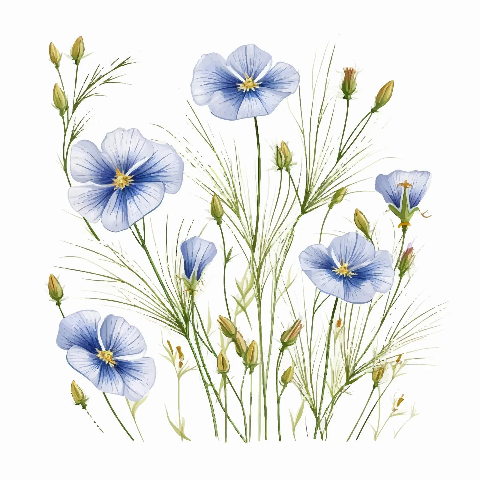 Blooming Wild Flax with Flaxseed Vectors — free download from Dotvec