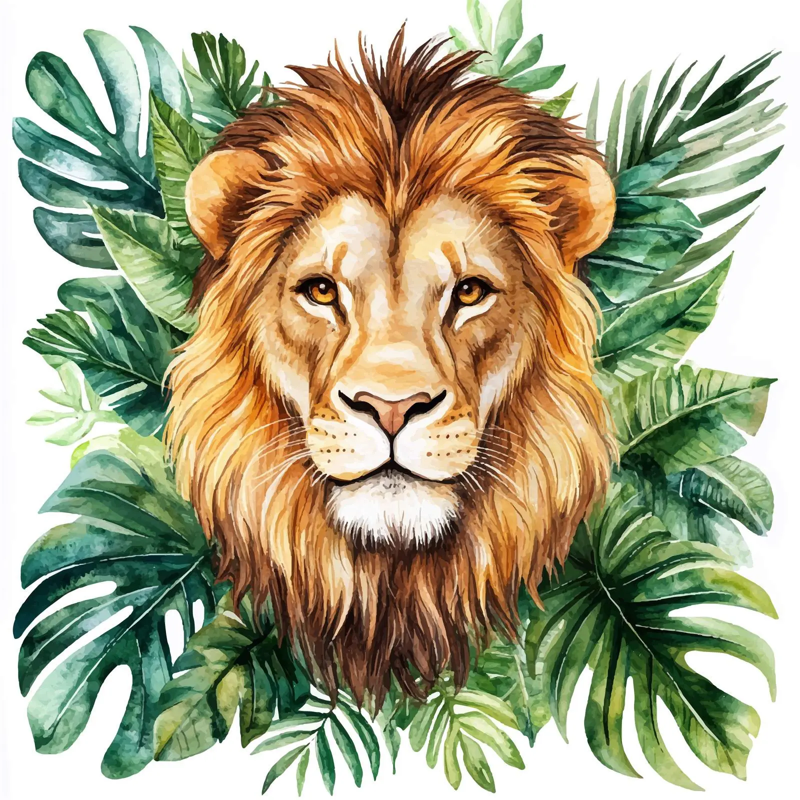 Lion with Tropical Leaves in Watercolor Style — free download from Dotvec