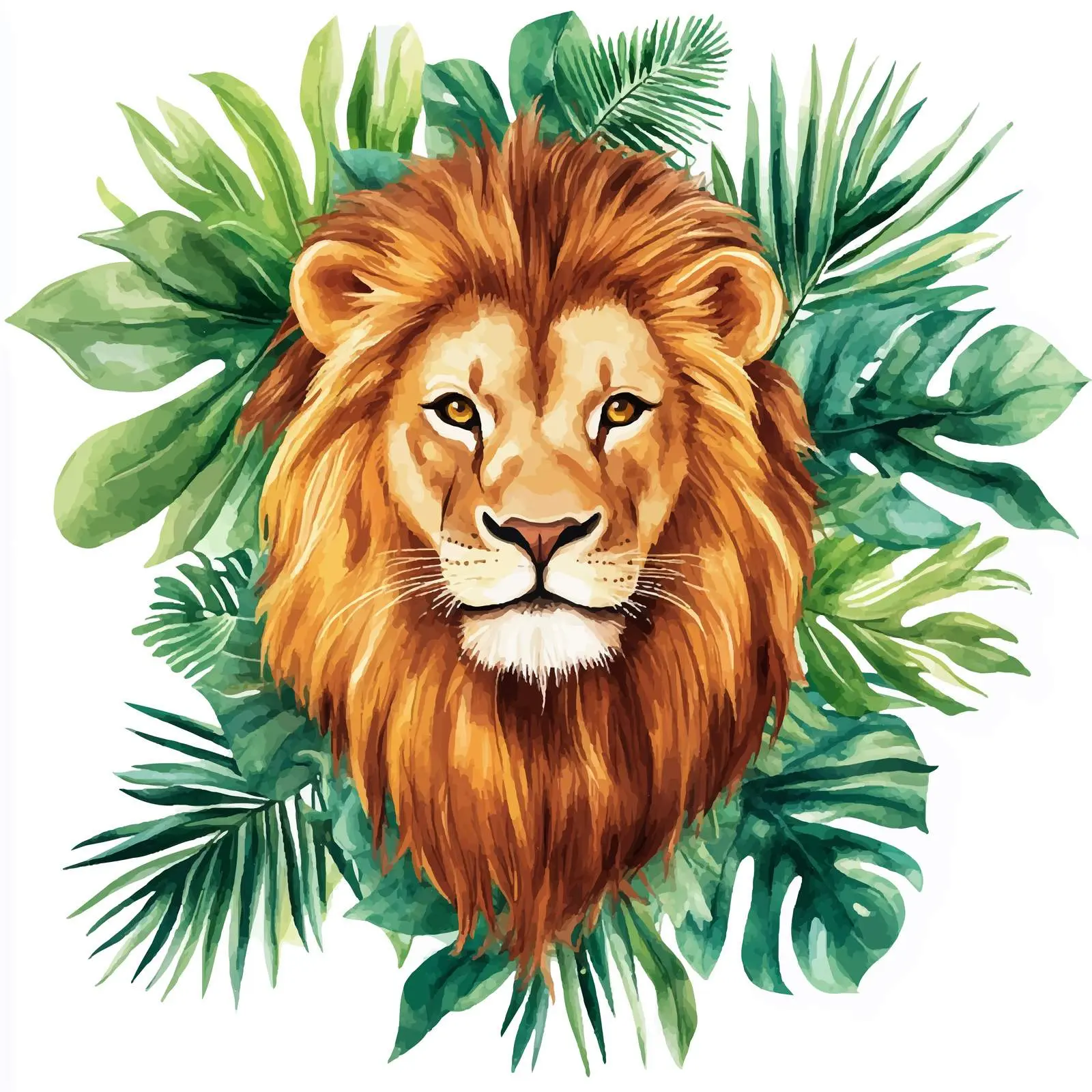 Lion with Tropical Leaves Watercolor Illustration — free download from Dotvec
