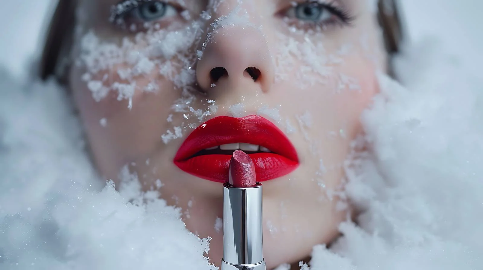 Vibrant Lipstick Stain on Snow Background — free download from Dotvec