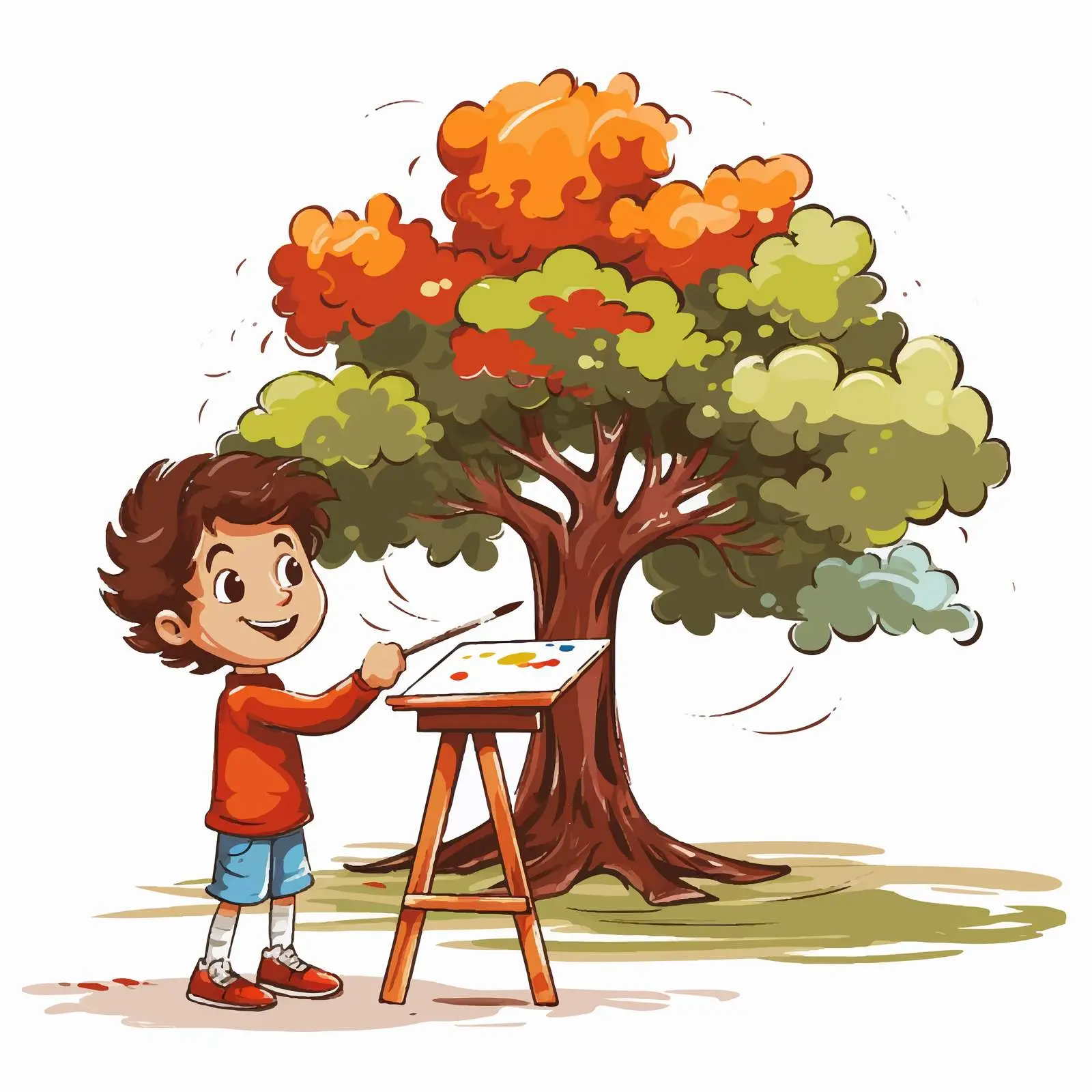 Little Artist Drawing a Tree Illustration — free download from Dotvec