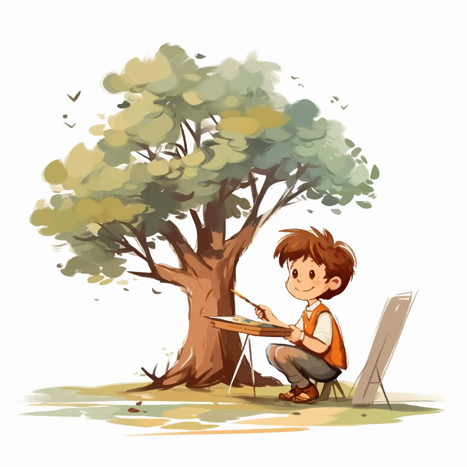 Child Artist Drawing Tree on White Background – free childhood creativity image from Dotvec