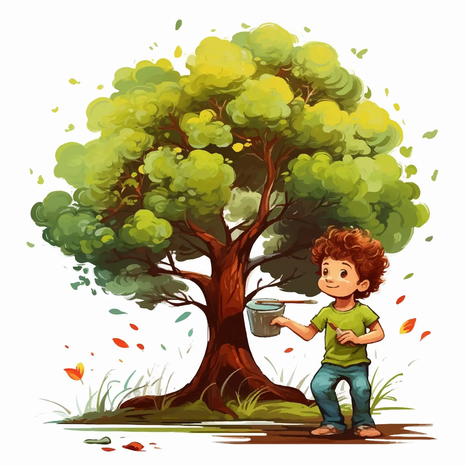 Little Artist Drawing a Tree on White Background — free download from Dotvec