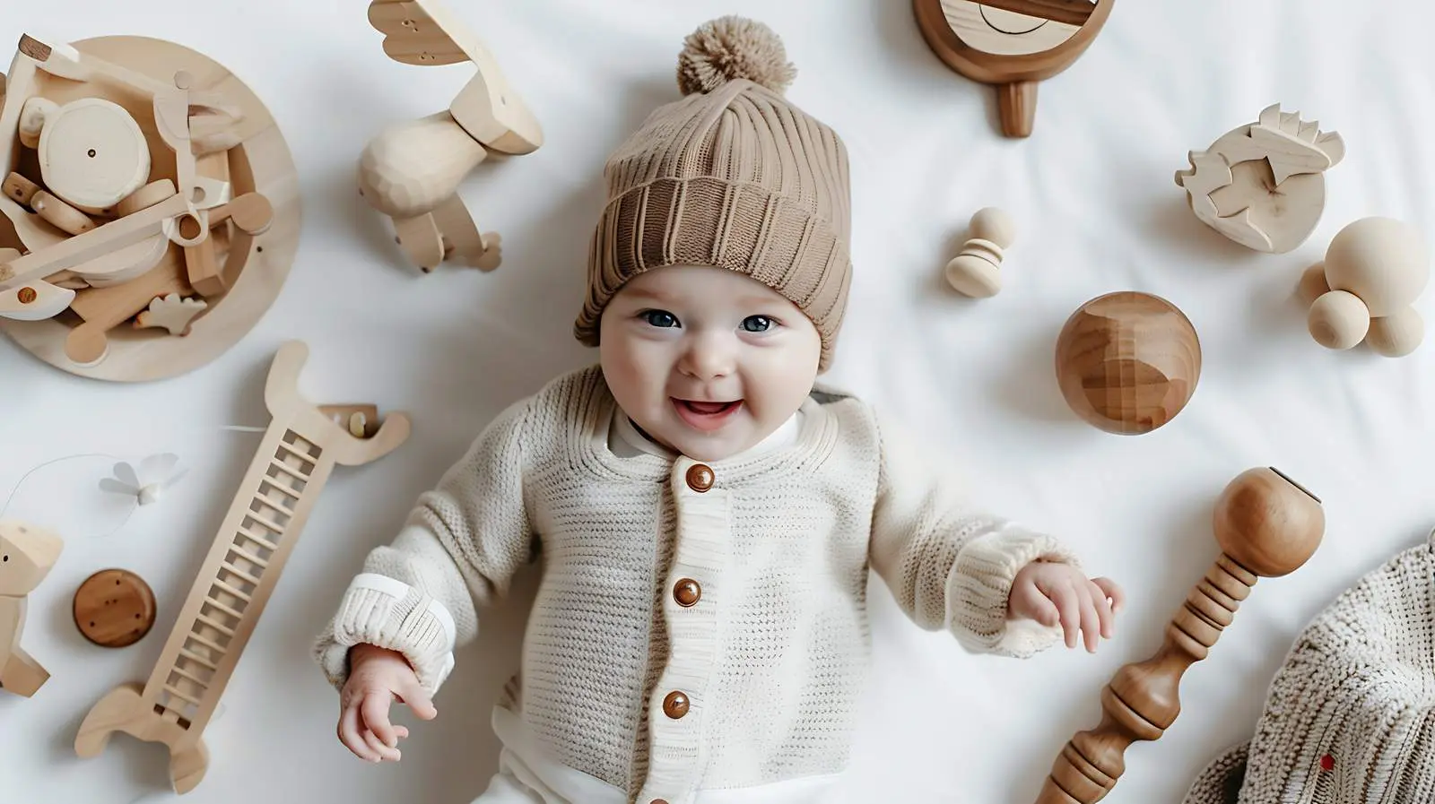 Adorable Baby Playing with Wooden Toys in Style – free happy moment image from Dotvec