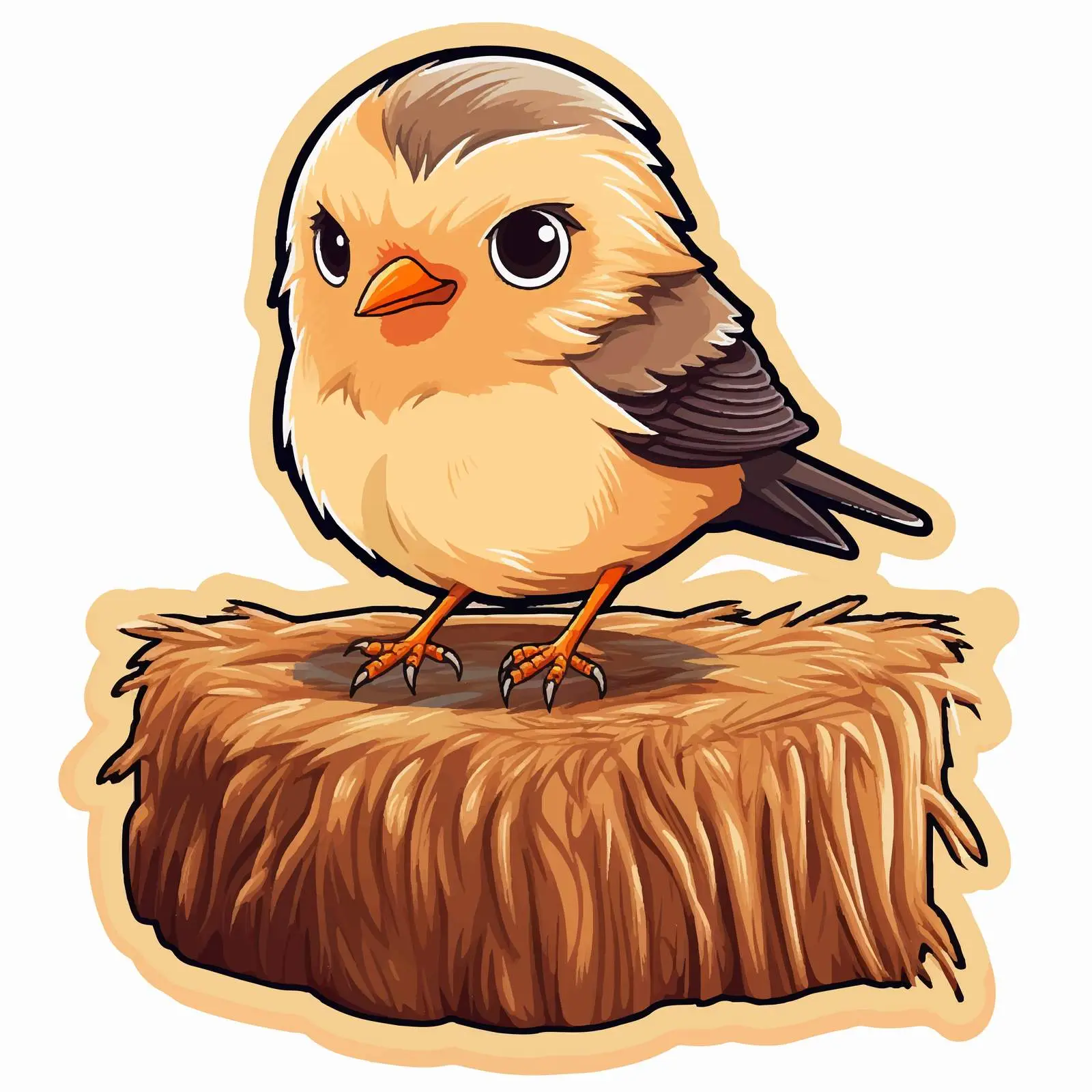 Little Bird on Haystack Sticker Illustration — free download from Dotvec