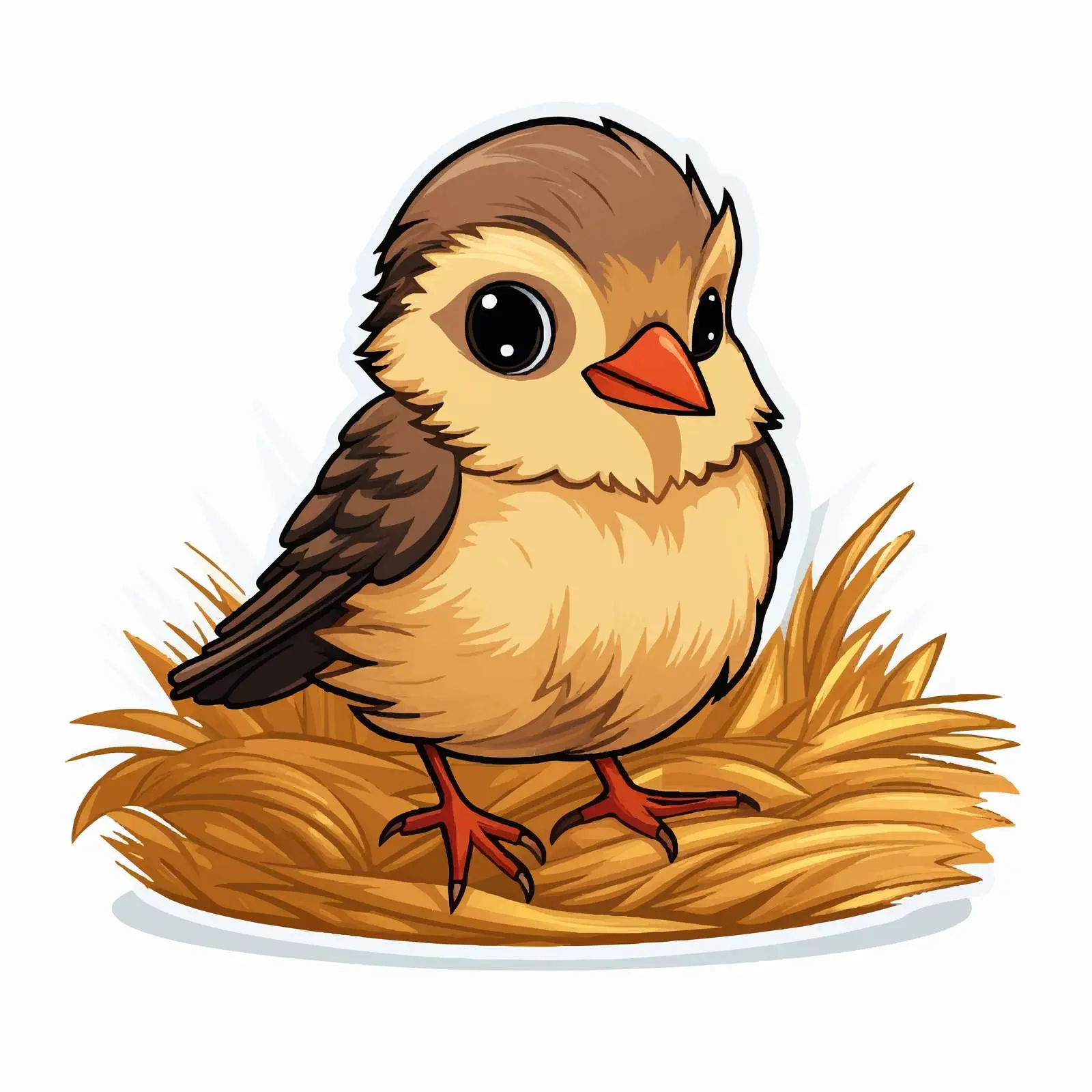 Little Bird on Haystack Sticker Illustration — free download from Dotvec
