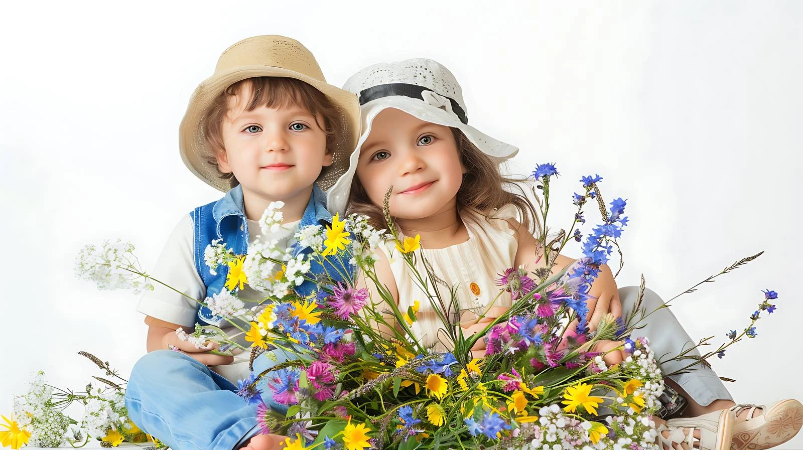 Young siblings relaxing in meadow with bubbles — free download from Dotvec