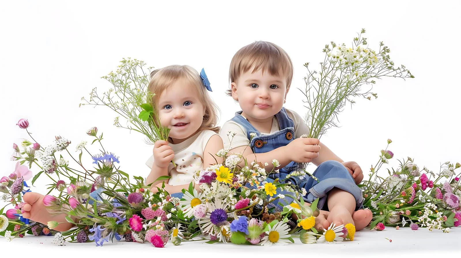 Children on Meadow with Butterfly — free download from Dotvec