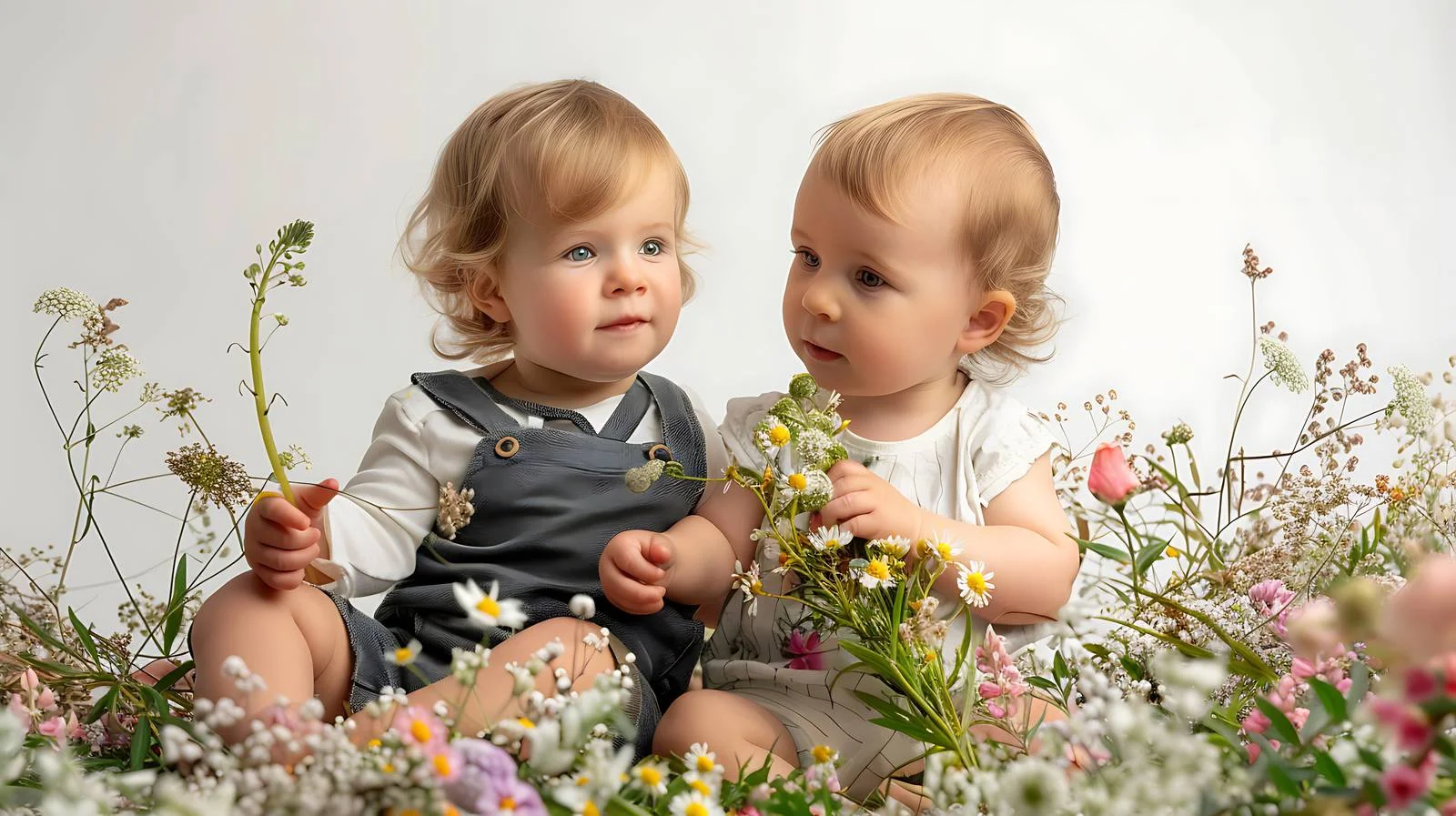 Children resting on grassy field with bouquet — free download from Dotvec