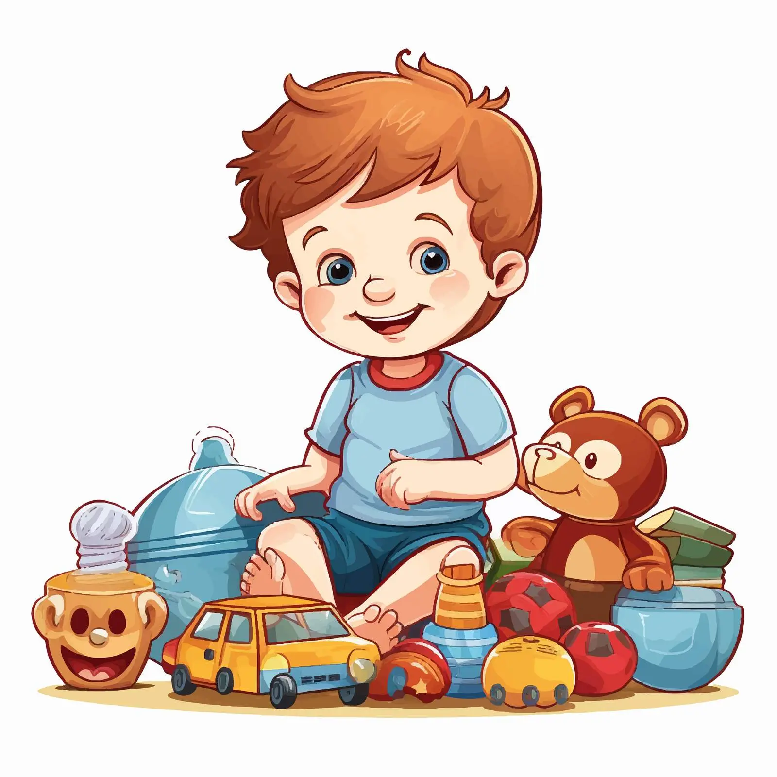 Cartoon Illustration of Boy with Toys — free download from Dotvec