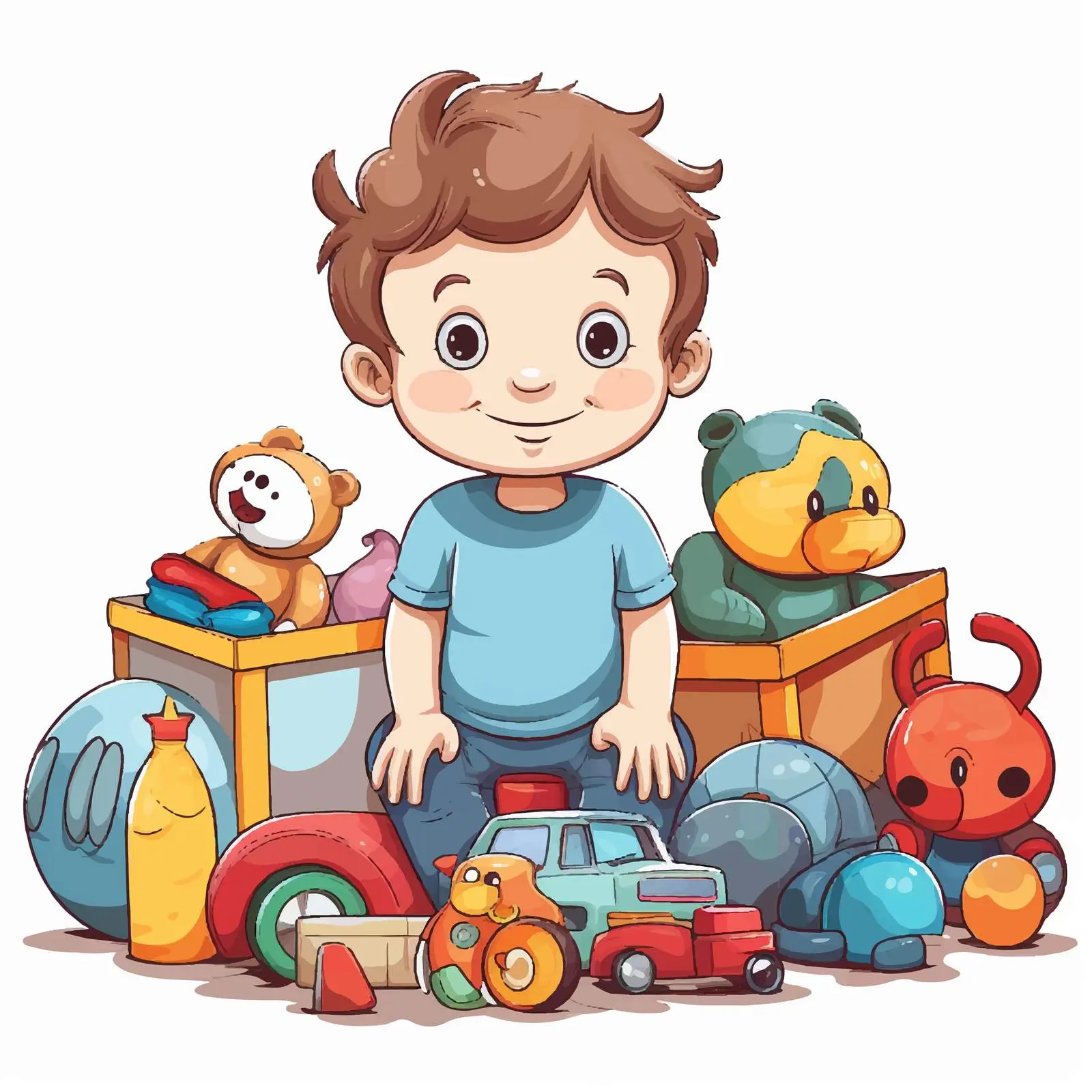 Little Boy Surrounded by Colorful Toys Illustration — free download from Dotvec