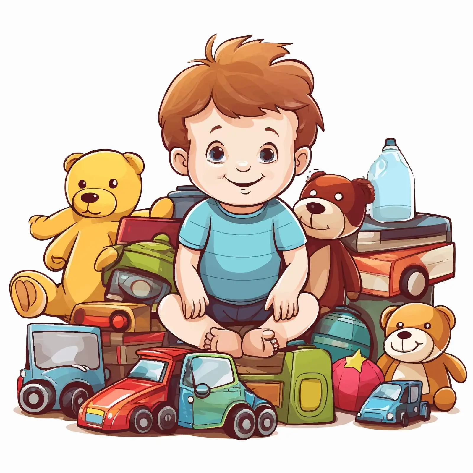 Little Boy Surrounded by Colorful Toys Vector Illustration — free download from Dotvec