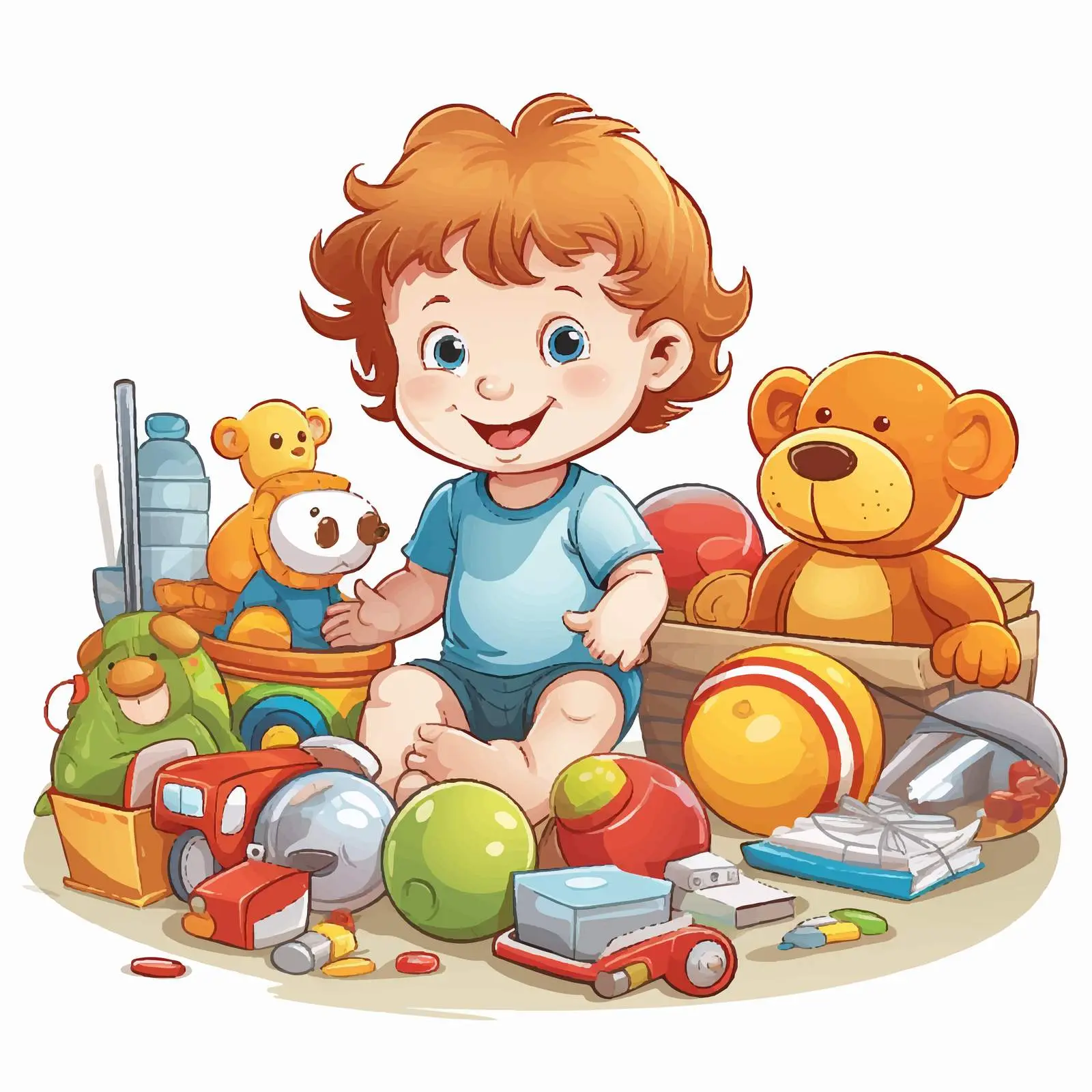Little Boy Surrounded by Toys Illustration — free download from Dotvec