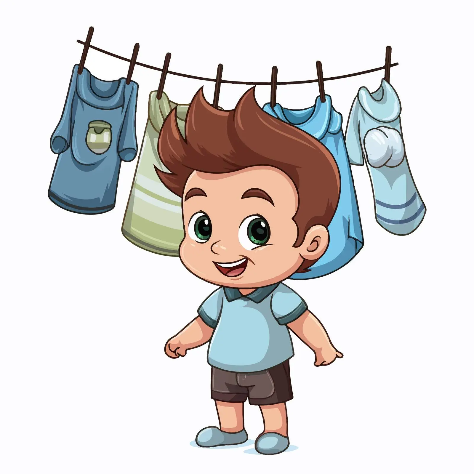 Cute Cartoon Baby Boy Hanging Clothes Vector — free download from Dotvec