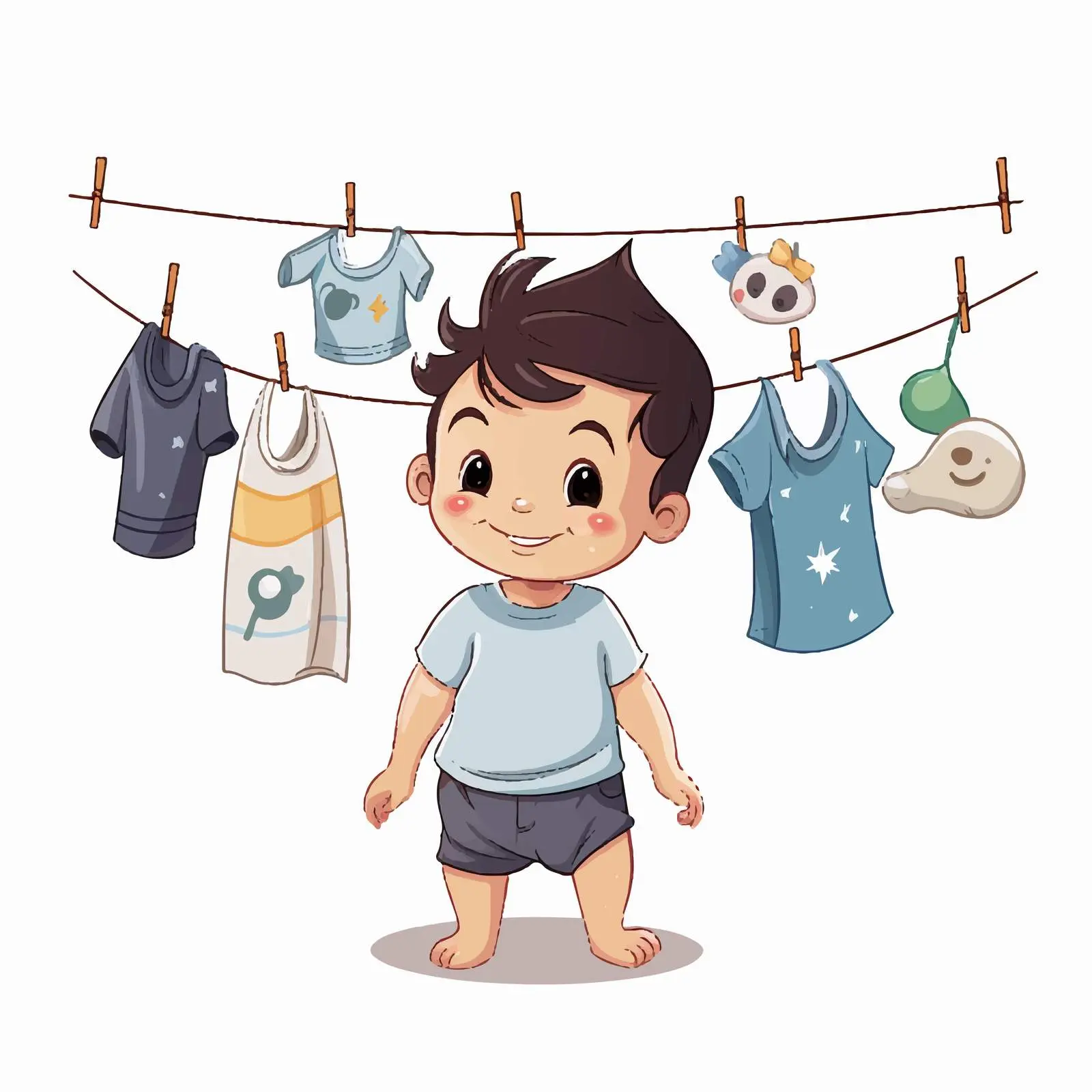 Cute Cartoon Baby Boy with Hanging Clothes — free download from Dotvec