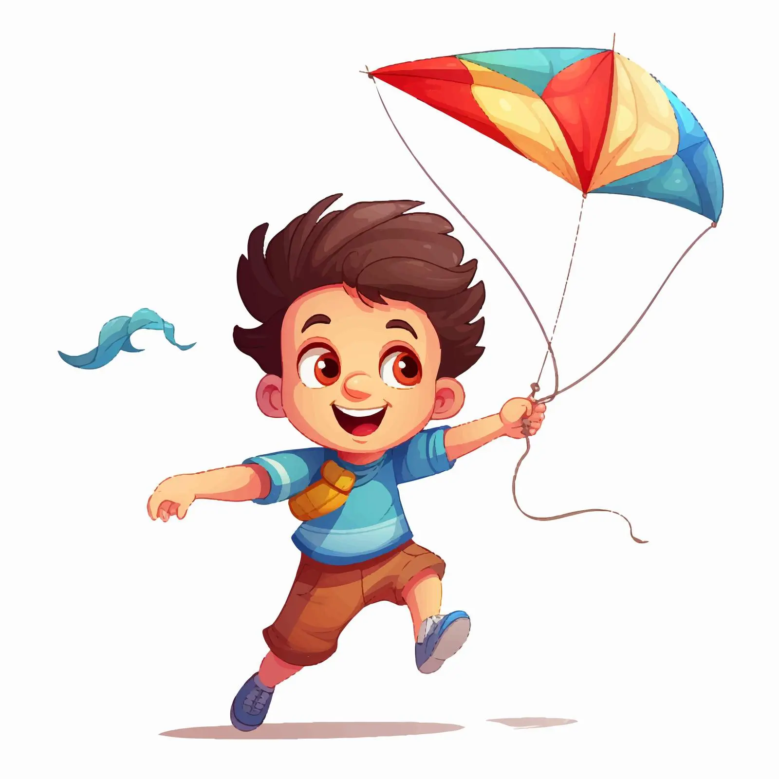 Cartoon Vector of Little Boy Flying a Kite — free download from Dotvec