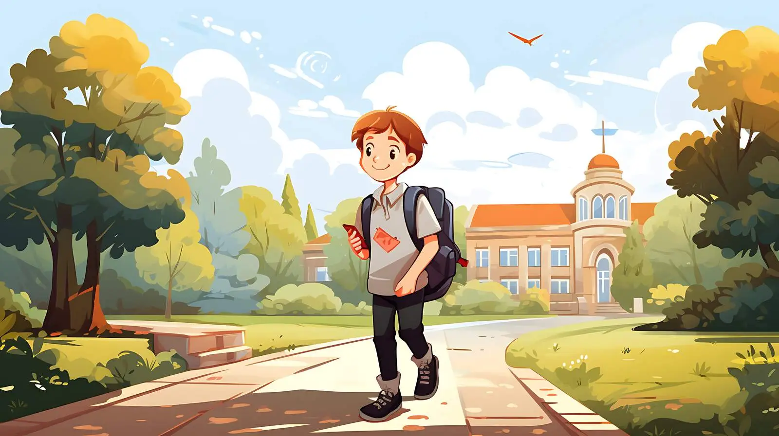 Schoolboy Posing Outside School Building — free download from Dotvec