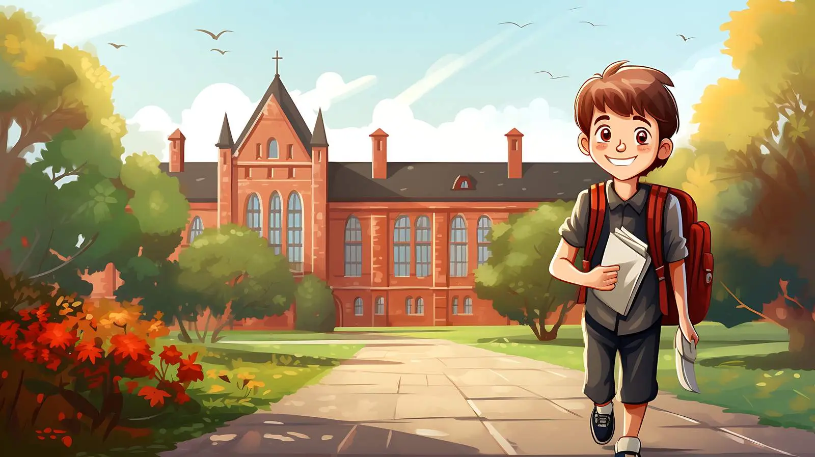 Schoolboy with Backpack at Campus Entrance — free download from Dotvec